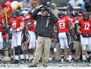 CINCINNATI, OH - DECEMBER 04: Butch Jones the Head Coach of the Cincinnati Bearcats watches play during the Big East Conference game against the Pittsburgh Panthers at Nippert Stadium on December 4, 2010 in Cincinnati, Ohio. Pittsburgh won 28-10.  (Photo