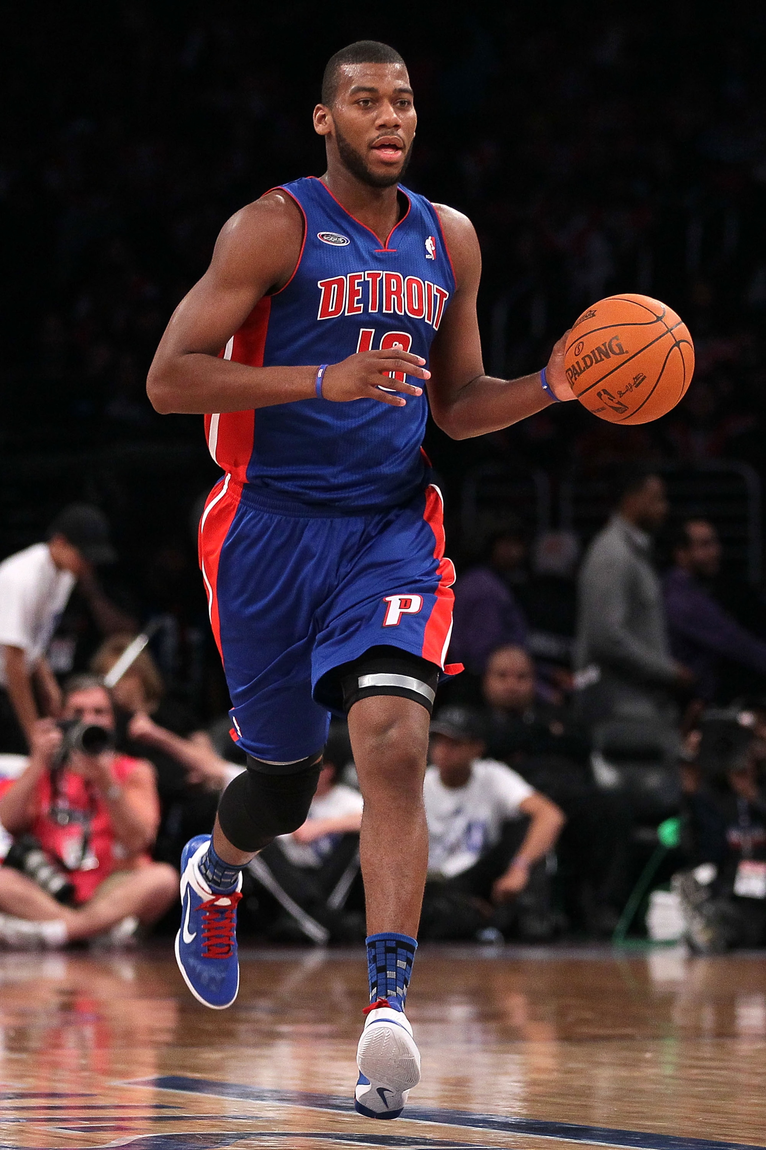 LOS ANGELES, CA - FEBRUARY 18:  Greg Monroe #10 of the Detroit Pistons and the Rookie Team moves the ball up court in the first half during the T-Mobile Rookie Challenge and Youth Jam at Staples Center on February 18, 2011 in Los Angeles, California.  (Ph