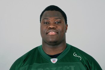 FLORHAM PARK, NJ - CIRCA 2010: In this handout image provided by the NFL, Vladimir Ducasse of the New York Jets poses for his 2010 NFL headshot circa 2010 in Florham Park, New Jersey. (Photo by NFL via Getty Images)