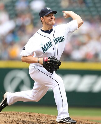 SEATTLE, WA - JUNE 05:  Starting pitcher Erik Bedard #45 of the Seattle Mariners pitches against the Tampa Bay Rays at Safeco Field on June 5, 2011 in Seattle, Washington. (Photo by Otto Greule Jr/Getty Images)