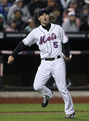 NEW YORK, NY - APRIL 21:  David Wright #5 of the New York Mets reacts after overthrowing to first base against the Houston Astros at Citi Field on April 21, 2011 in the Flushing neighborhood of the Queens borough of New York City.  (Photo by Nick Laham/Ge