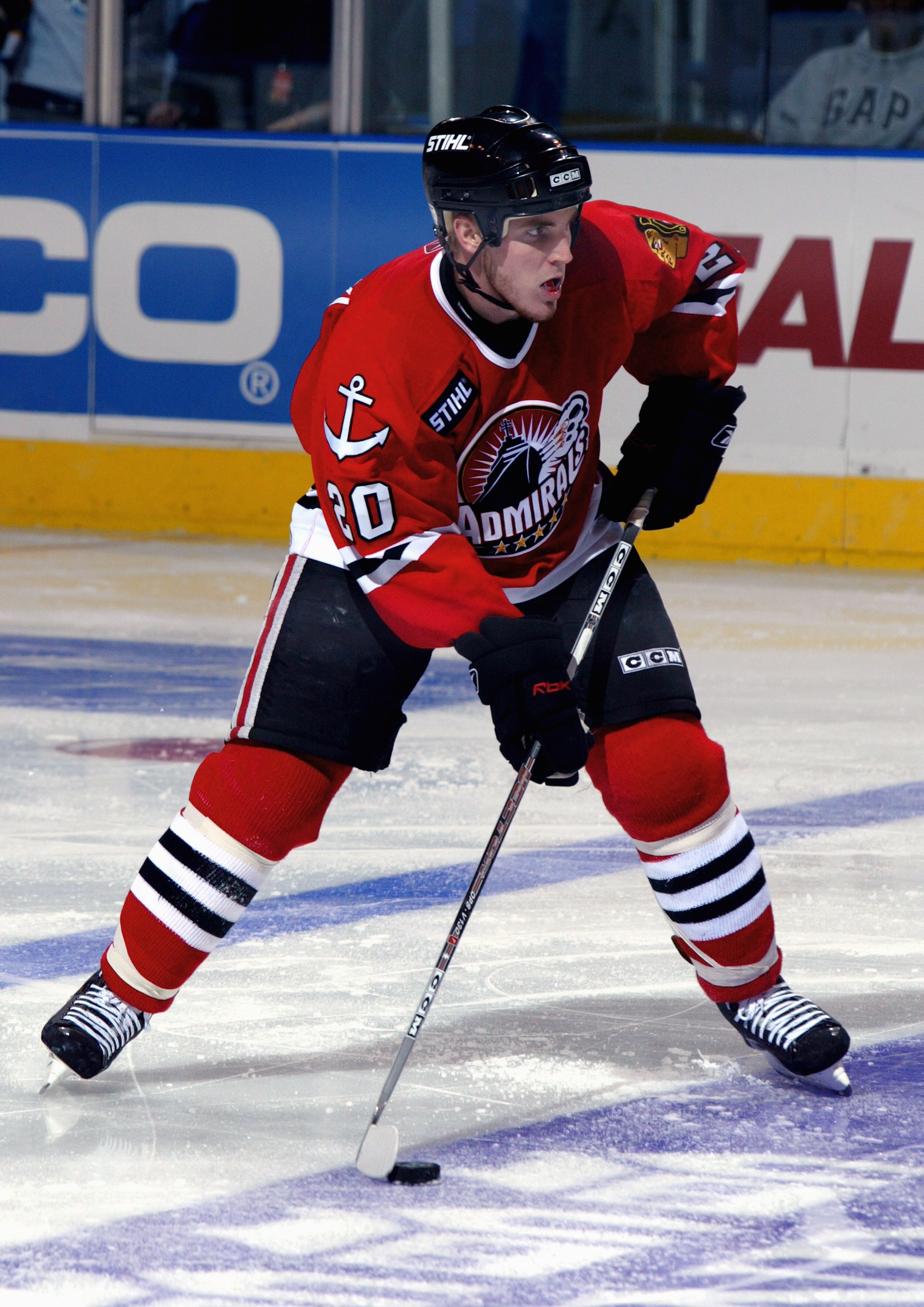 BRIDGEPORT, CT - NOVEMBER 2:  James Wisniewski #20 of the Norfolk Admirals skates during the game with the Bridgeport Sound Tigers November 2, 2005 in Bridgeport, Connecticut. The Admirals won 3-2. (Photo by Mike Stobe/Getty Images)