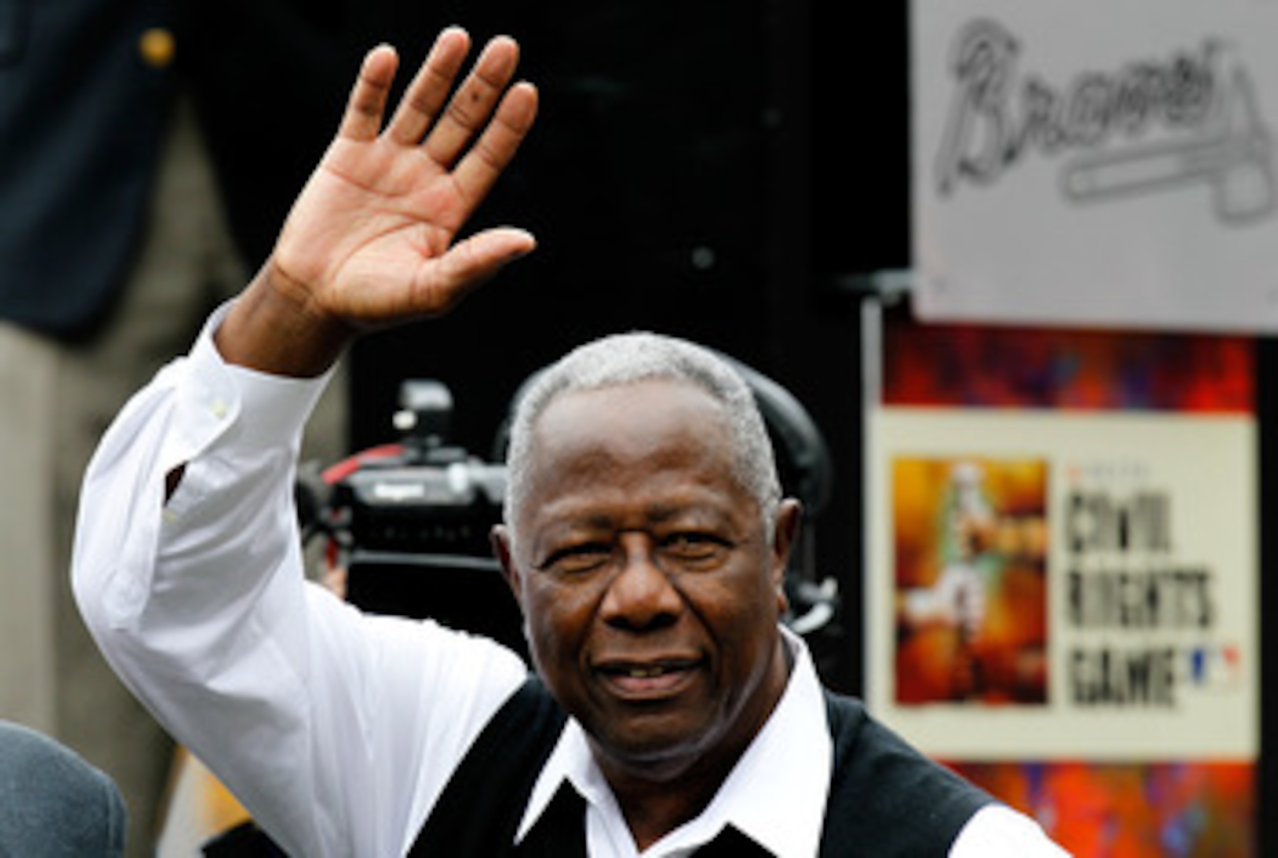 ATLANTA, GA - MAY 15:  Hall of Famer Hank Aaron is honored prior to the MLB Civil Rights between the Atlanta Braves and the Philadelphia Phillies at Turner Field on May 15, 2011 in Atlanta, Georgia.  (Photo by Kevin C. Cox/Getty Images)