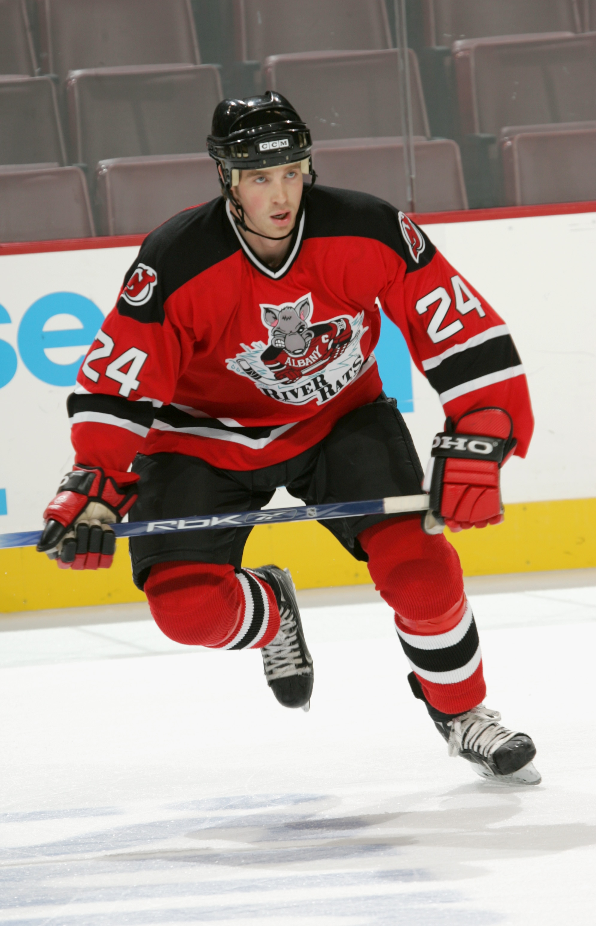 PHILADELPHIA - OCTOBER 9:  Right wing Barry Tallackson #24 of the Albany River Rats skates on the ice during the game against the Philadelphia Phantoms on October 9, 2005 at the Wachovia Center in Philadelphia, Pennsylvania.  The Phantoms won 4-2.  (Photo