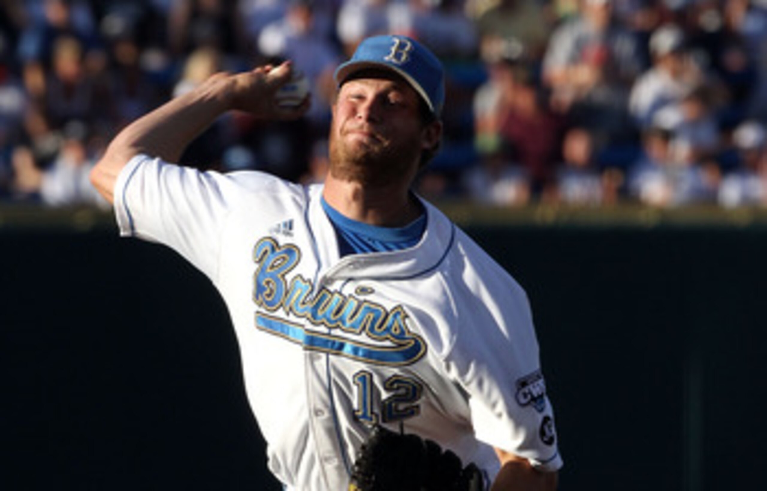 OMAHA, NE - JUNE 28:  Starting pitcher Gerrit Cole #12 of the UCLA Bruins pitches against the South Carolina Gamecocks during Game 1 of the men's 2010 NCAA College Baseball World Series at Rosenblatt Stadium on June 28, 2010 in Omaha, Nebraska.  (Photo by