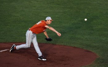 OMAHA, NE - JUNE 23:  Taylor Jungmann #26 of the Texas Longhorns delivers a pitch against the Louisiana State University Tigers during Game 2 of the 2009 NCAA College World Series at Rosenblatt Stadium on June 23, 2009 in Omaha, Nebraska. The Longhorns de