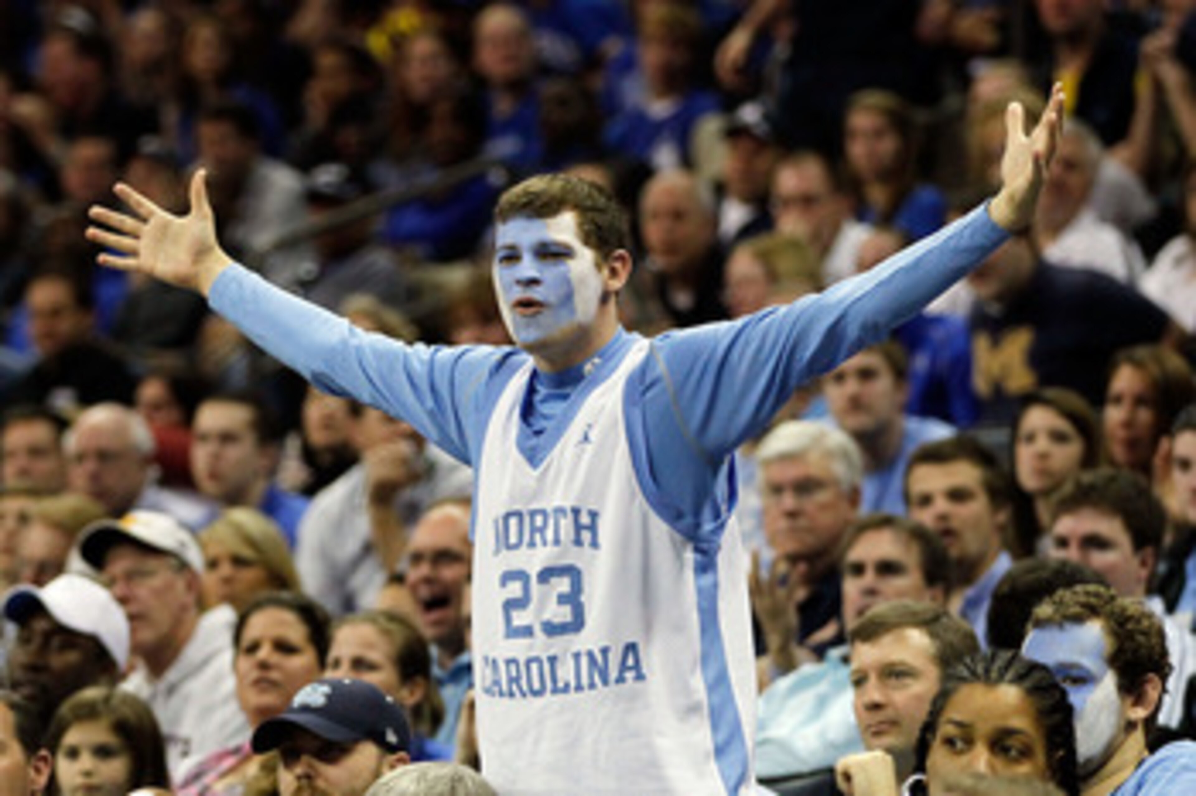 CHARLOTTE, NC - MARCH 20: A North Carolina Tar Heels reacts while the Tar Heels take on the Washington Huskies during the third round of the 2011 NCAA men's basketball tournament at Time Warner Cable Arena on March 20, 2011 in Charlotte, North Carolina. CHARLOTTE, NC - MARCH 20: A North Carolina Tar Heels reacts while the Tar Heels take on the Washington Huskies during the third round of the 2011 NCAA men's basketball tournament at Time Warner Cable Arena on March 20, 2011 in Charlotte, North Carolina.
