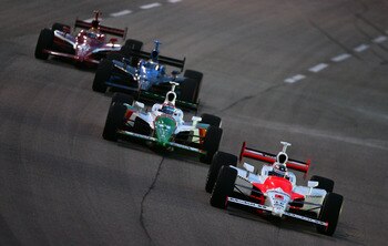 FORT WORTH, TX - JUNE 09:  Sam Hornish Jr., driver of the #6 Marlboro Team Penske Dallara Honda, leads the pack during the Bombardier Learjet 550k, part of the IndyCar Series, on June 9, 2007 at Texas Motor Speedway at Fort Worth, Texas.  (Photo by Donald