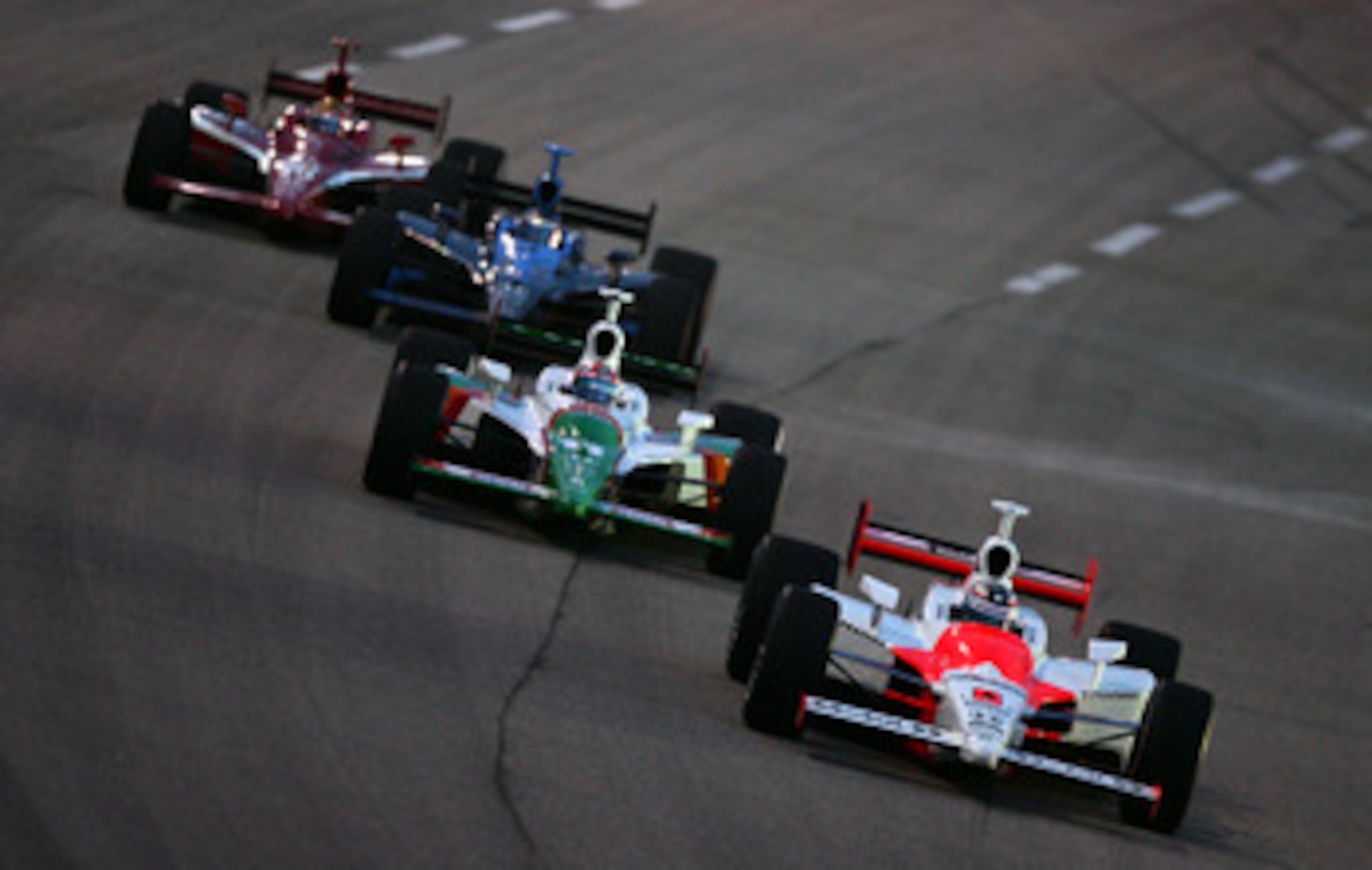 FORT WORTH, TX - JUNE 09: Sam Hornish Jr., driver of the #6 Marlboro Team Penske Dallara Honda, leads the pack during the Bombardier Learjet 550k, part of the IndyCar Series, on June 9, 2007 at Texas Motor Speedway at Fort Worth, Texas. (Photo by Donald FORT WORTH, TX - JUNE 09: Sam Hornish Jr., driver of the #6 Marlboro Team Penske Dallara Honda, leads the pack during the Bombardier Learjet 550k, part of the IndyCar Series, on June 9, 2007 at Texas Motor Speedway at Fort Worth, Texas. (Photo by Donald