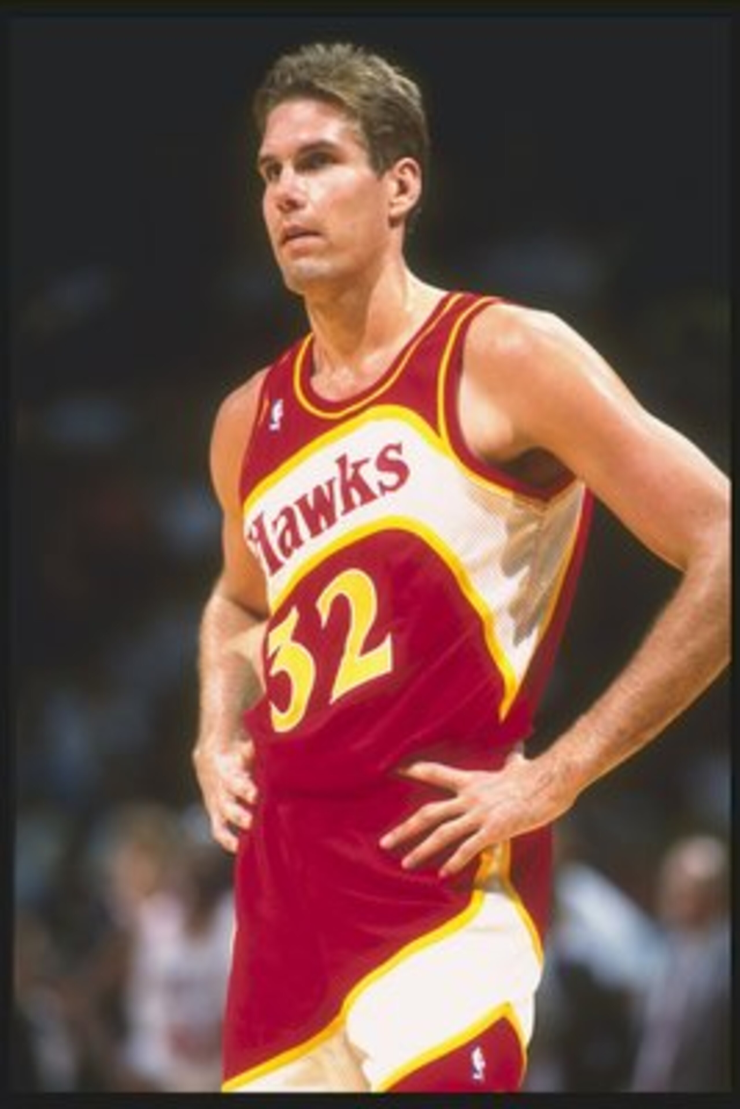 1992:  Center Jon Koncak of the Atlanta Hawks stands on the court during a game against the Miami Heat at the Omni in Atlanta, Georgia. Mandatory Credit: Jim Spoontz  /Allsport