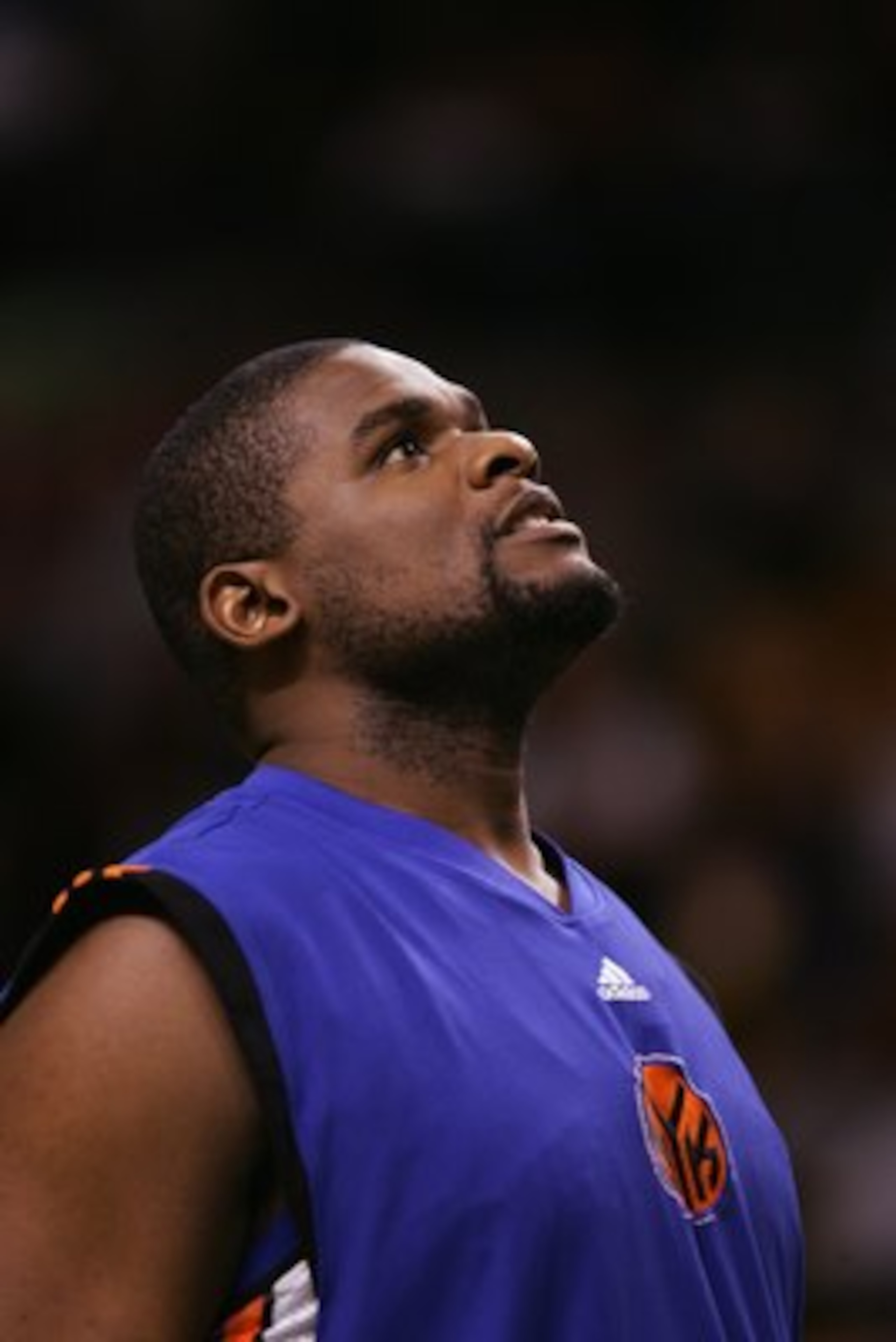 BOSTON - NOVEMBER 24:  Eddy Curry #13 of the New York Knicks looks on during a game against the Boston Celtics at the TD Banknorth Garden on November 24, 2006 in Boston, Massachusetts.  The New York Knicks defeated the Boston Celtics 101-77. NOTE TO USER: