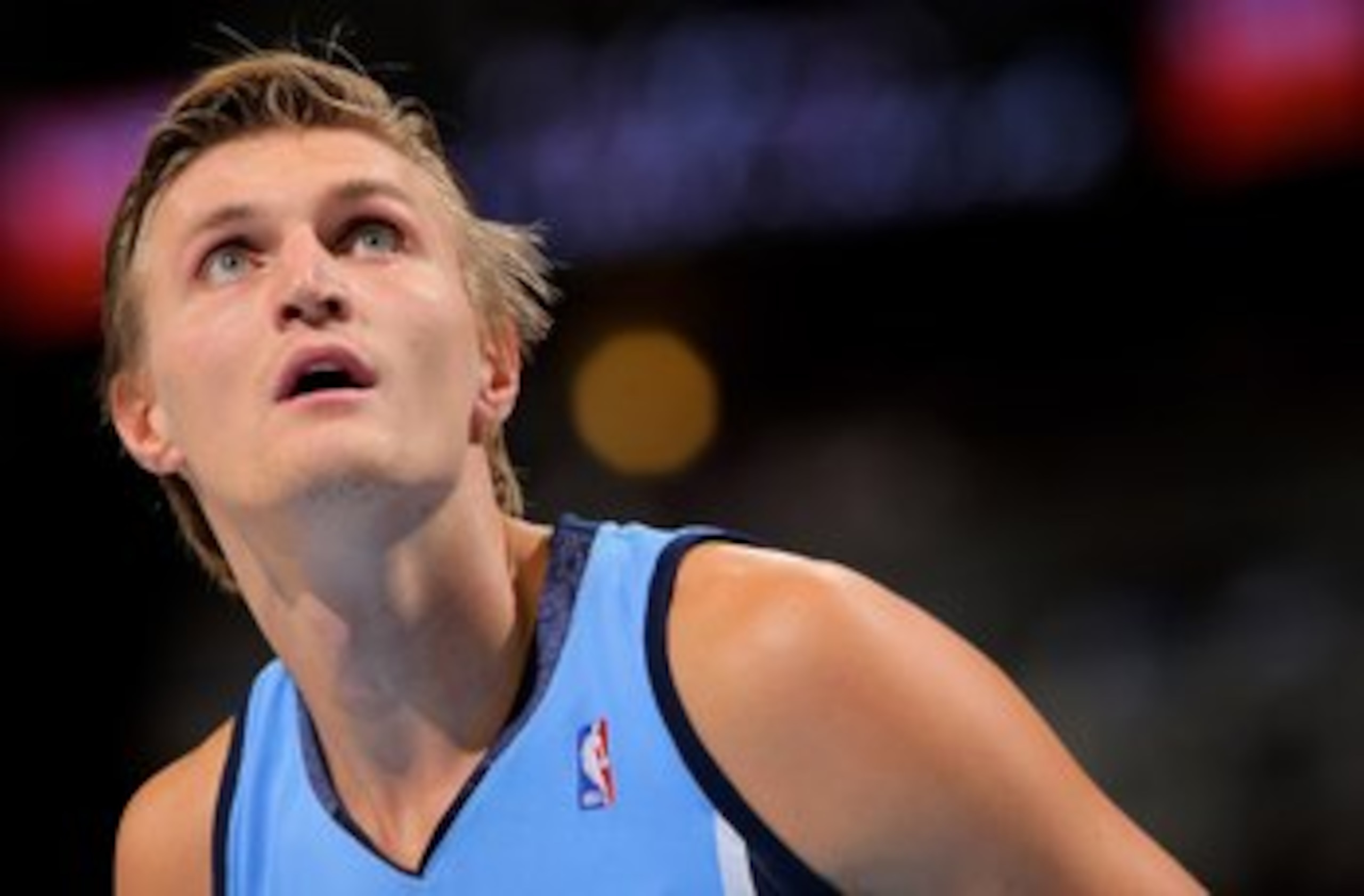 DENVER - OCTOBER 28:  Andrei Kirilenko #47 of the Utah Jazz awaits a free throw against the Denver Nuggets during NBA action at Pepsi Center on October 28, 2009 in Denver, Colorado. The Nuggets defeated the Jazz 114-105.  (Photo by Doug Pensinger/Getty Im