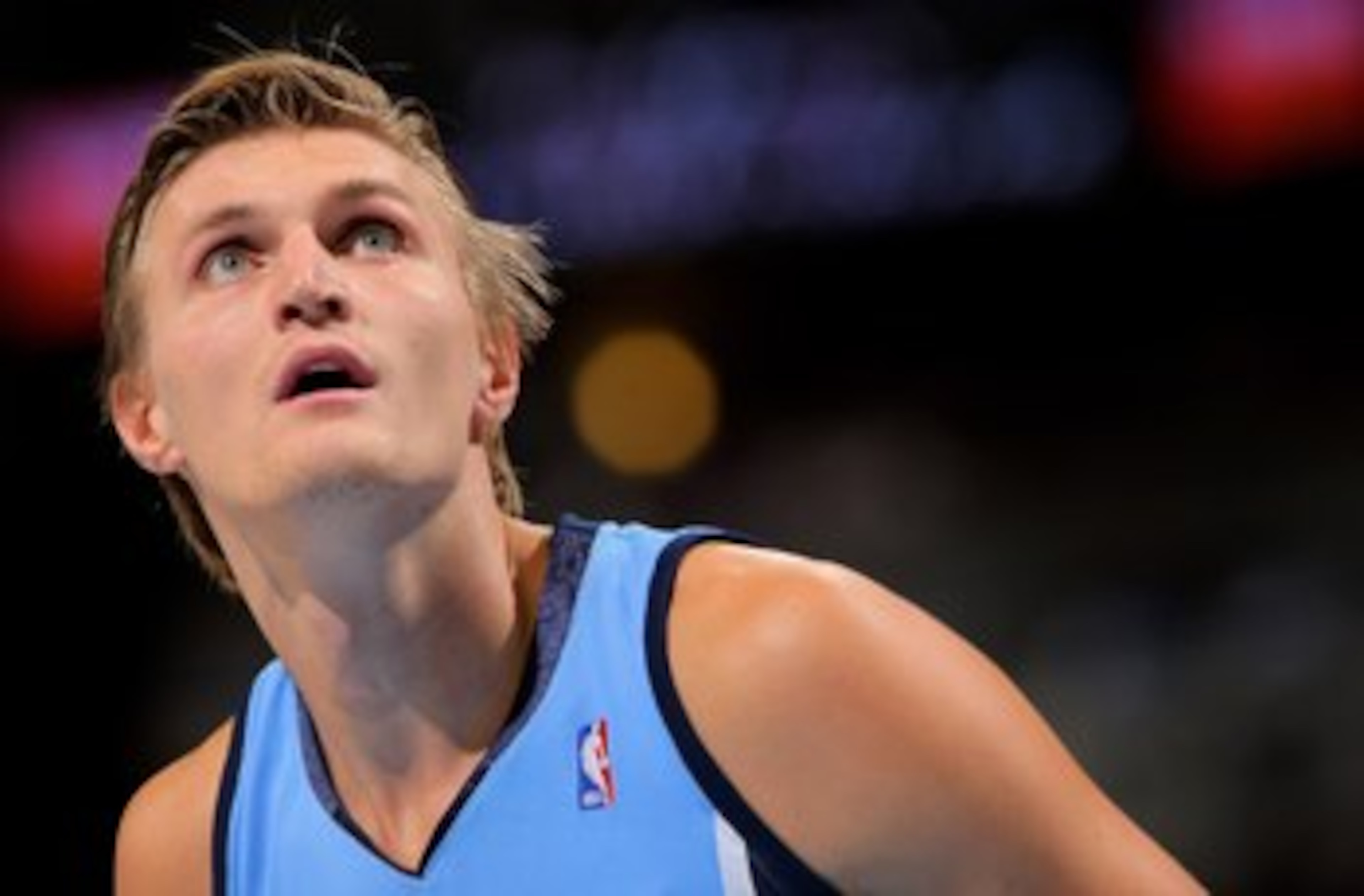 DENVER - OCTOBER 28:  Andrei Kirilenko #47 of the Utah Jazz awaits a free throw against the Denver Nuggets during NBA action at Pepsi Center on October 28, 2009 in Denver, Colorado. The Nuggets defeated the Jazz 114-105.  (Photo by Doug Pensinger/Getty Im