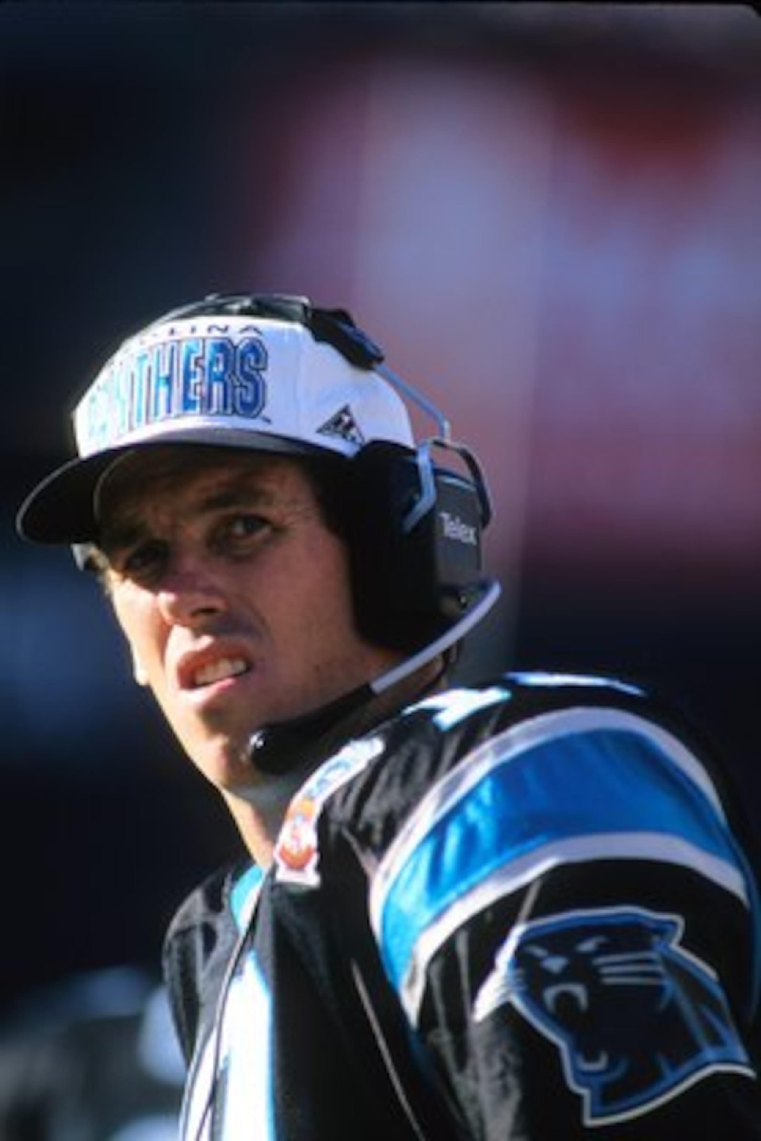 SAN FRANCISCO, CA - AUGUST 19:  Quarterback Jack Trudeau #10 of the Carolina Panthers looks on from the sideline during the exhibition game against the San Francisco 49ers at Candlestick Park on August 19, 1995 in San Francisco, California.  The 49ers won