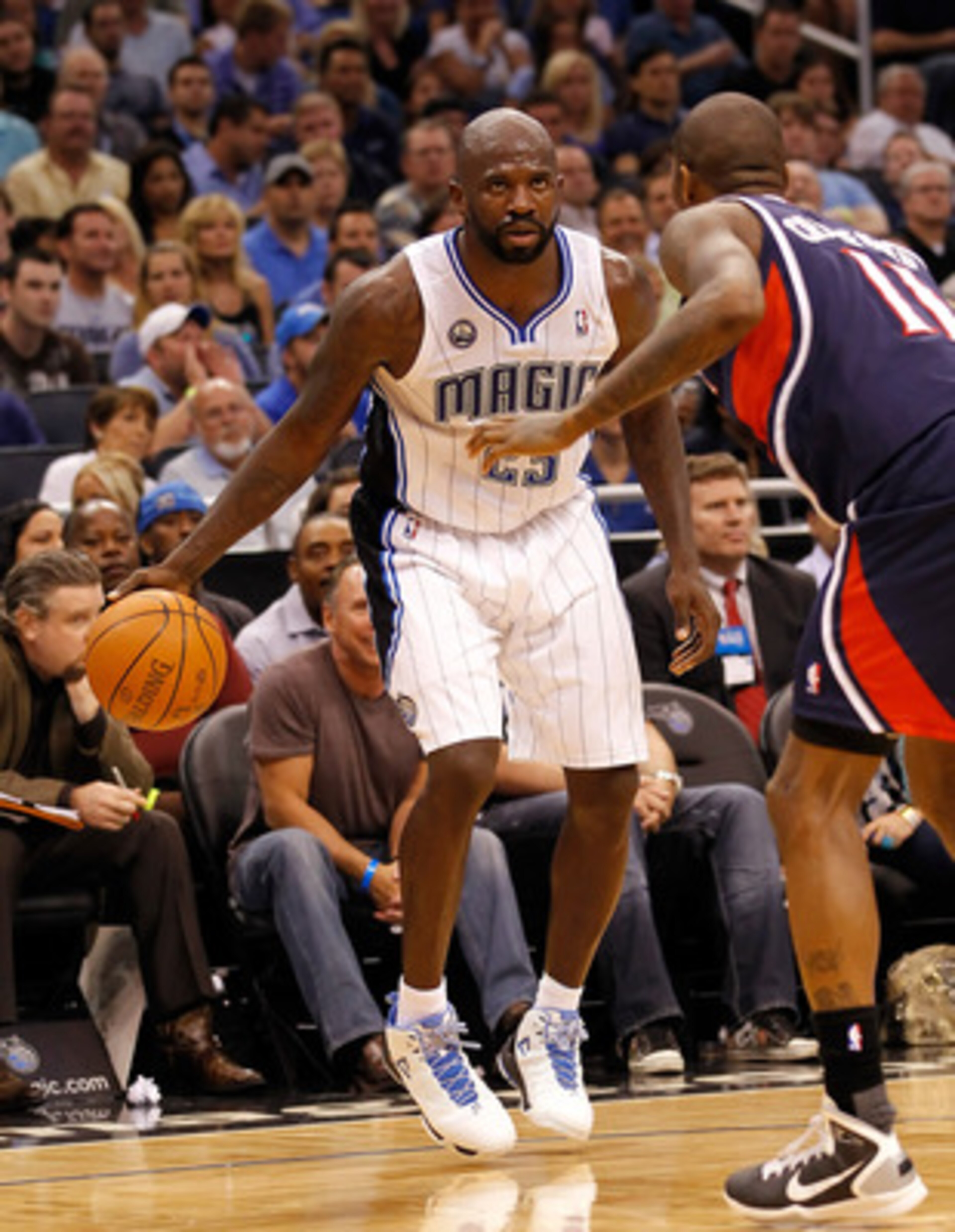 ORLANDO, FL - APRIL 26:  Jason Richardson #23 of the Orlando Magic drives against the Atlanta Hawks during Game Five of the Eastern Conference Quarterfinals of the 2011 NBA Playoffs on April 26, 2011 at the Amway Arena in Orlando, Florida.  NOTE TO USER: 