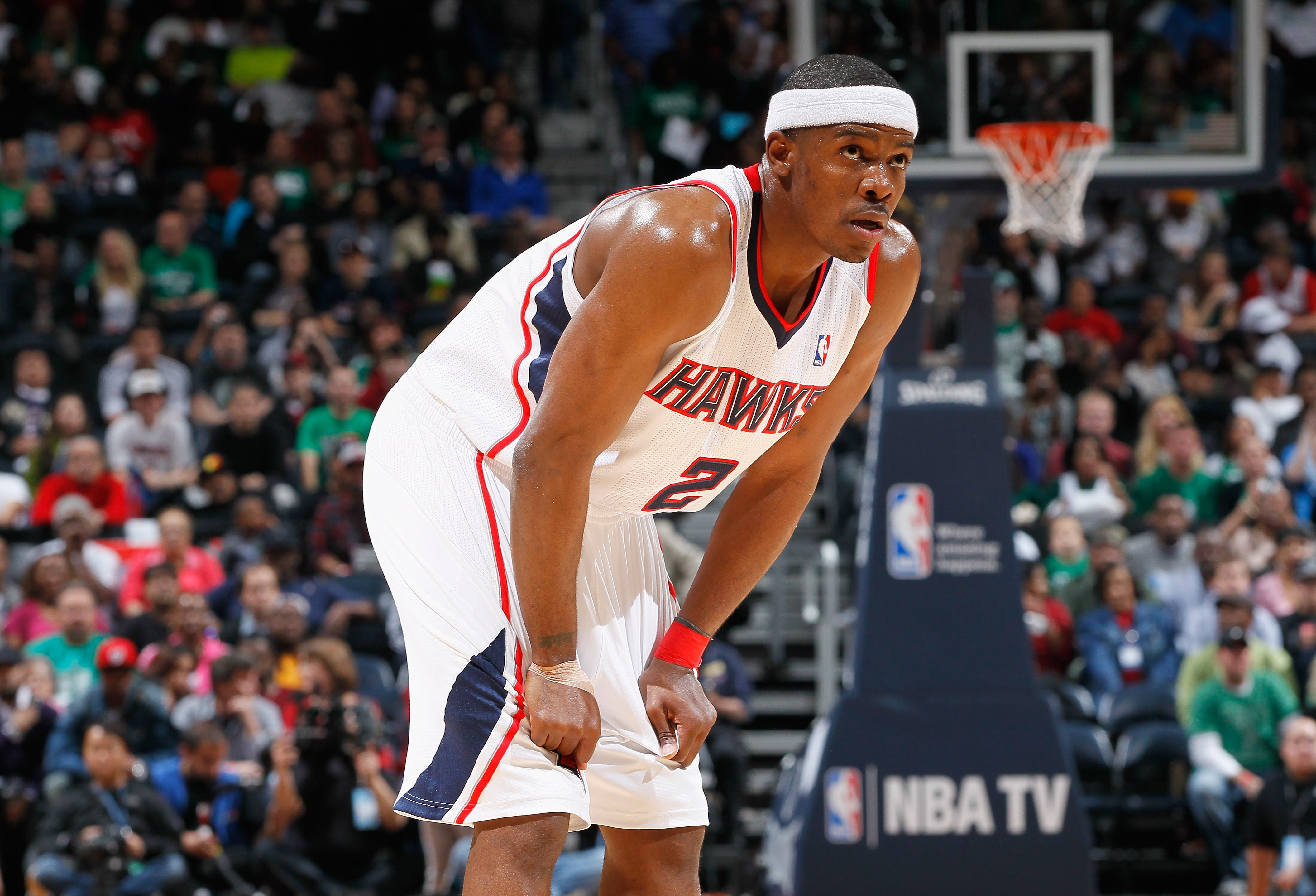 ATLANTA, GA - APRIL 01:  Joe Johnson #2 of the Atlanta Hawks against the Boston Celtics at Philips Arena on April 1, 2011 in Atlanta, Georgia.  NOTE TO USER: User expressly acknowledges and agrees that, by downloading and/or using this Photograph, user is