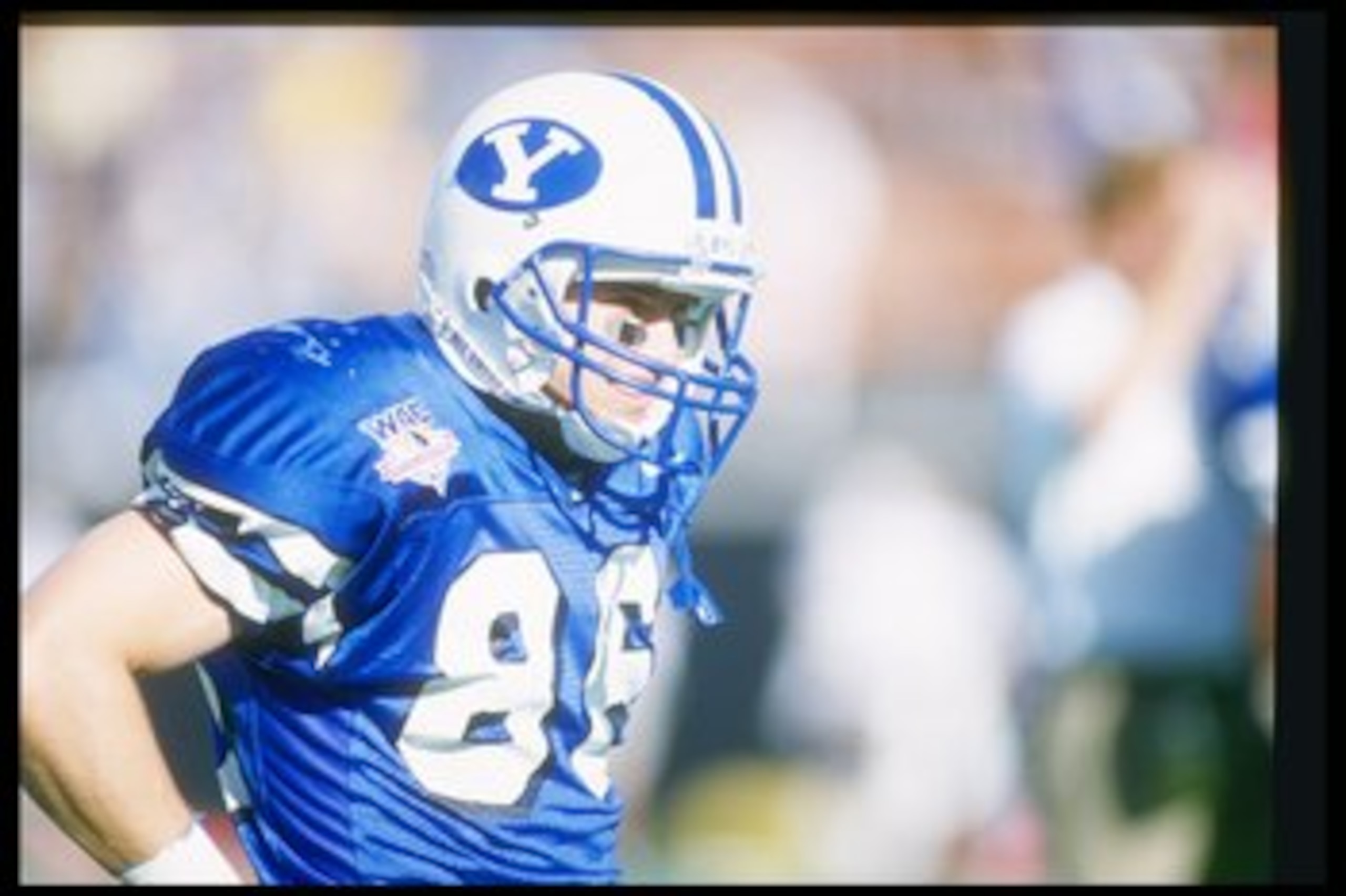 7 Dec 1996:  Wide receiver Ben Cahoon of the Brigham Young Cougars stands on the sidelines during a game against the Wyoming Cowboys at Sam Boyd Stadium in Las Vegas, Nevada.  Brigham Young won the game 28-25 in overtime. Mandatory Credit: Todd Warshaw  /