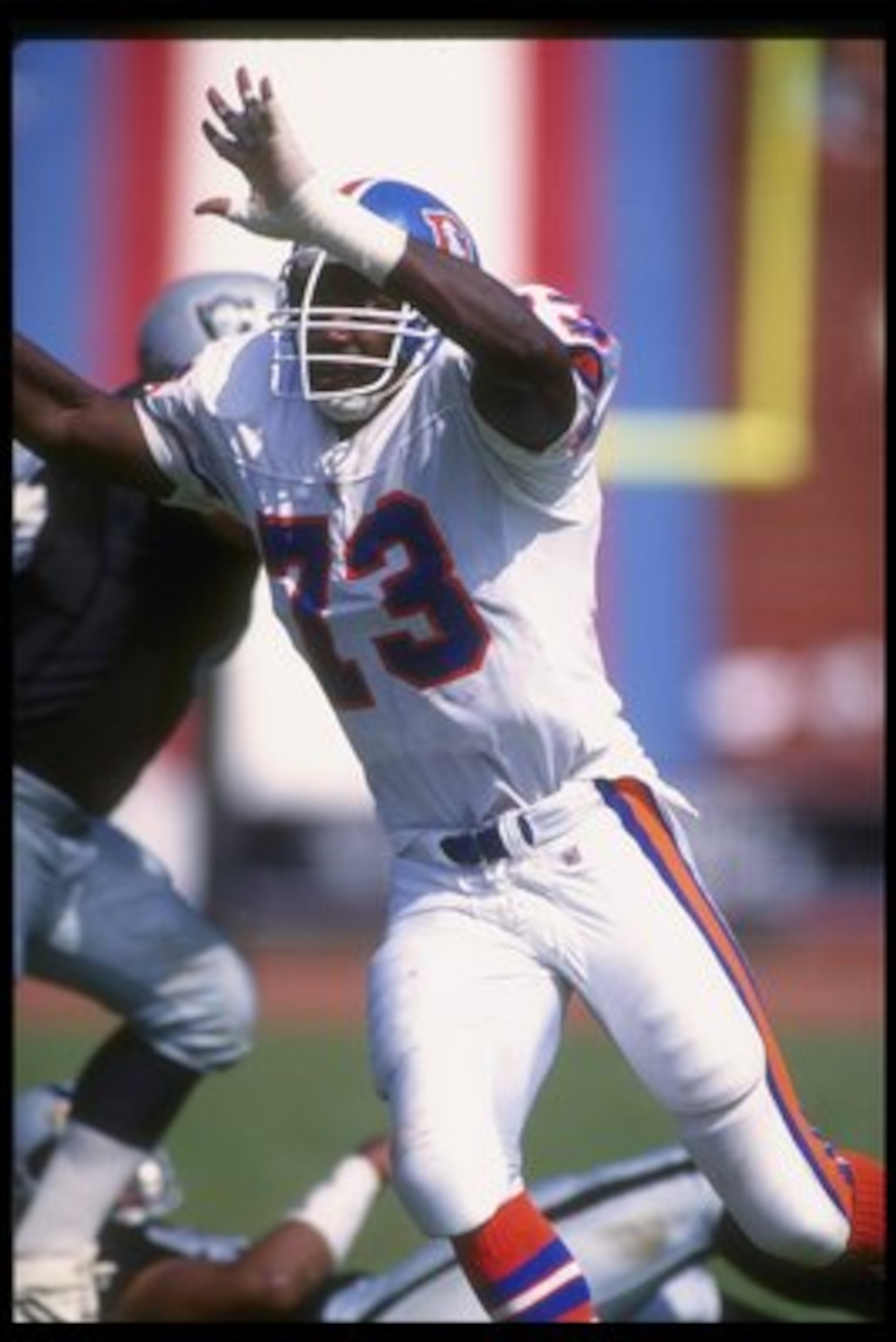 8 Sep 1991: Defensive lineman Simon Fletcher of the Denver Broncos works against a Los Angeles Raiders player during a game at the Coliseum in Los Angeles, Caliofornia. The Raiders won the game, 16-13. Mandatory Credit: Stephen Dunn /Allsport 8 Sep 1991: Defensive lineman Simon Fletcher of the Denver Broncos works against a Los Angeles Raiders player during a game at the Coliseum in Los Angeles, Caliofornia. The Raiders won the game, 16-13. Mandatory Credit: Stephen Dunn /Allsport