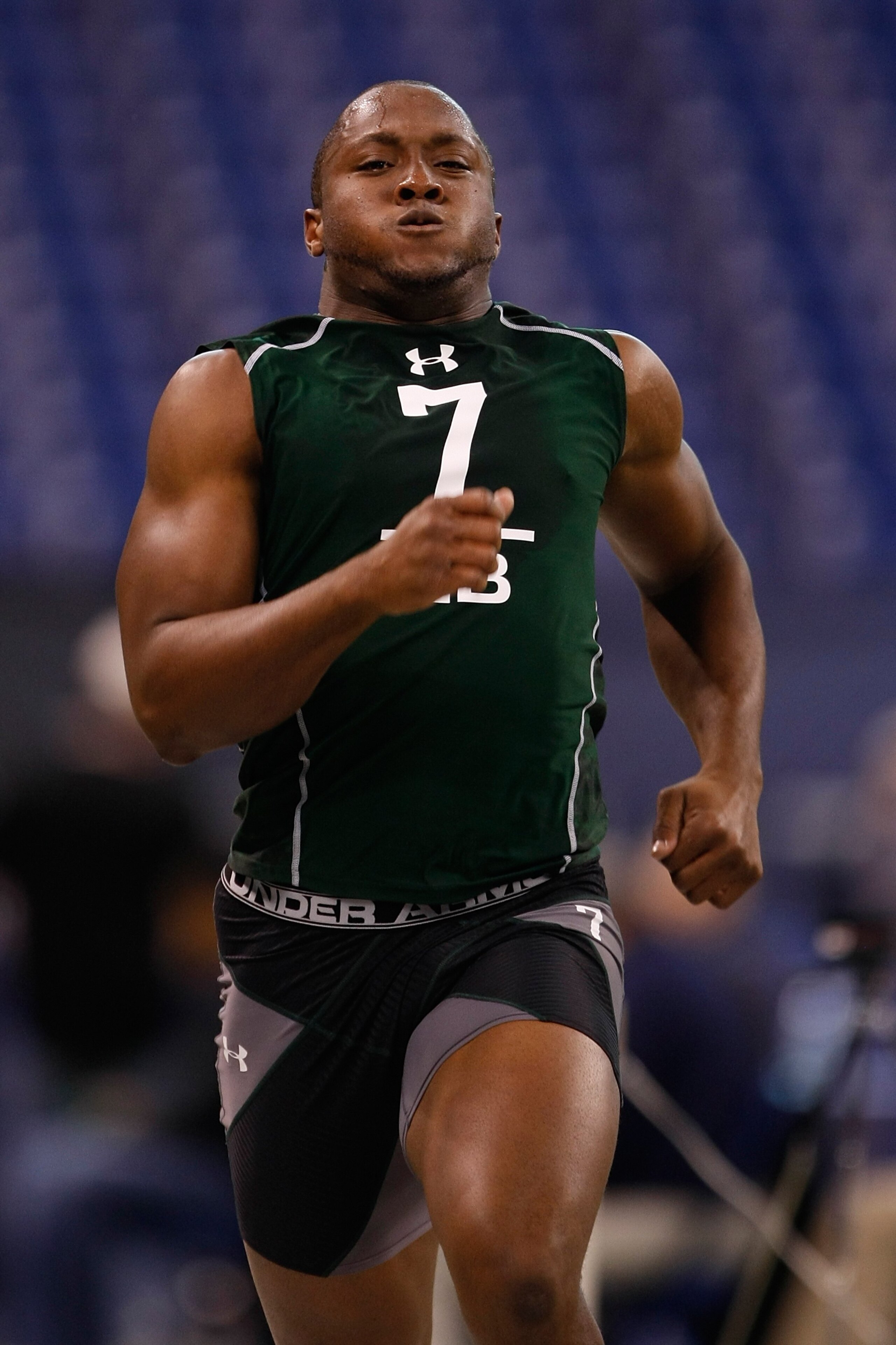 INDIANAPOLIS, IN - MARCH 1: Linebacker Jamar Chaney of Mississippi State runs the 40 yard dash during the NFL Scouting Combine presented by Under Armour at Lucas Oil Stadium on March 1, 2010 in Indianapolis, Indiana. (Photo by Scott Boehm/Getty Images)