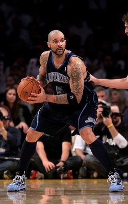 LOS ANGELES, CA - MAY 02:  Carlos Boozer #5 of the Utah Jazz controls the ball against the Los Angeles Lakers during Game One of the Western Conference Semifinals of the 2010 NBA Playoffs on May 2, 2010 at Staples Center in Los Angeles, California.  The L