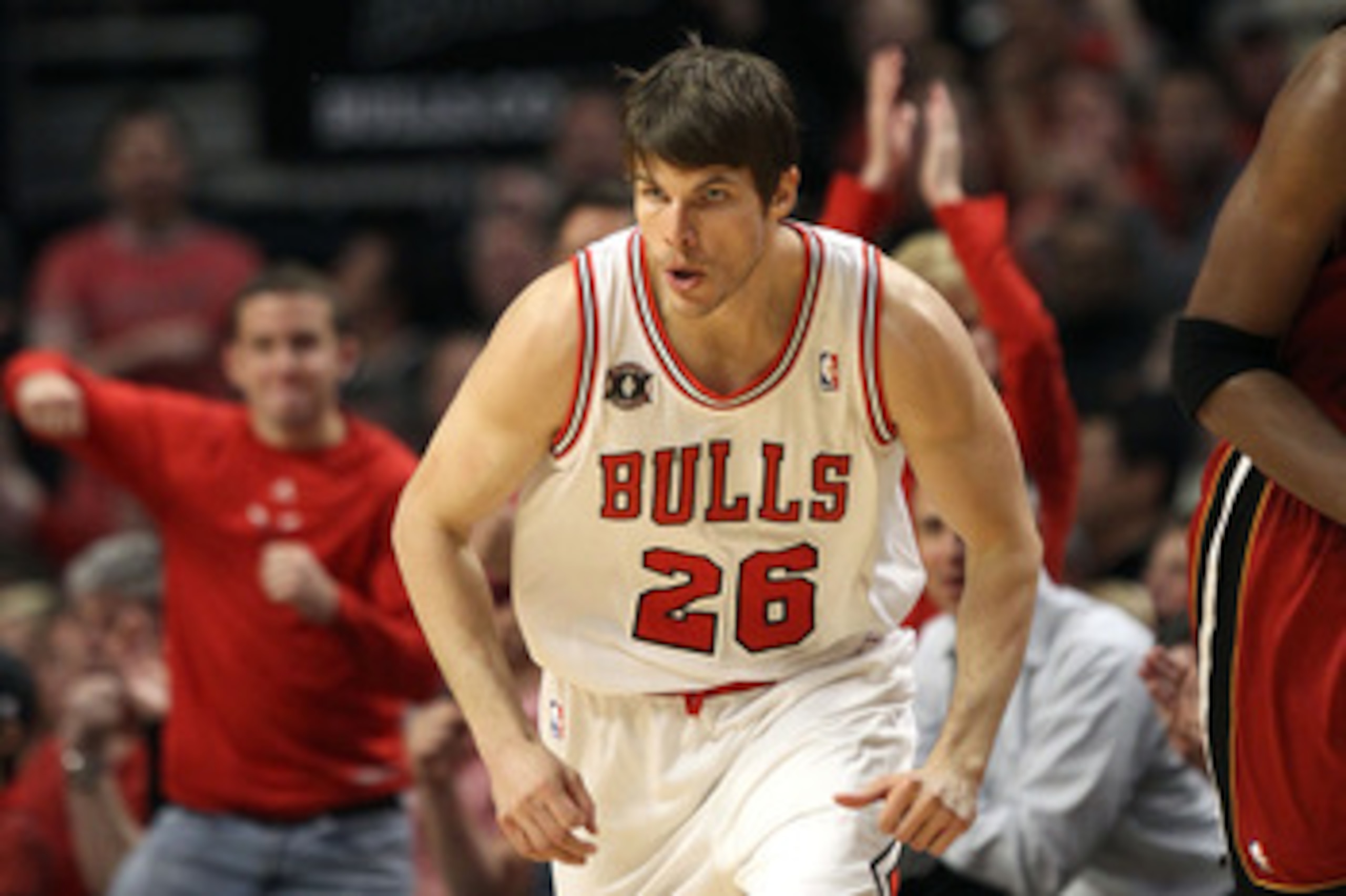 CHICAGO, IL - MAY 26:  Kyle Korver #26 of the Chicago Bulls reacts against in Game Five of the Eastern Conference Finals during the 2011 NBA Playoffs on May 26, 2011 at the United Center in Chicago, Illinois. NOTE TO USER: User expressly acknowledges and 