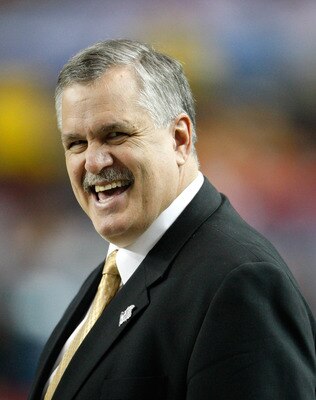 ATLANTA - DECEMBER 31:  ESPN analyst Matt Millen watches pre-game warmups before the Chick-Fil-A Bowl between the Virginia Tech Hokies and the Tennessee Volunteers at the Georgia Dome on December 31, 2009 in Atlanta, Georgia.  The Hokies beat the Voluntee