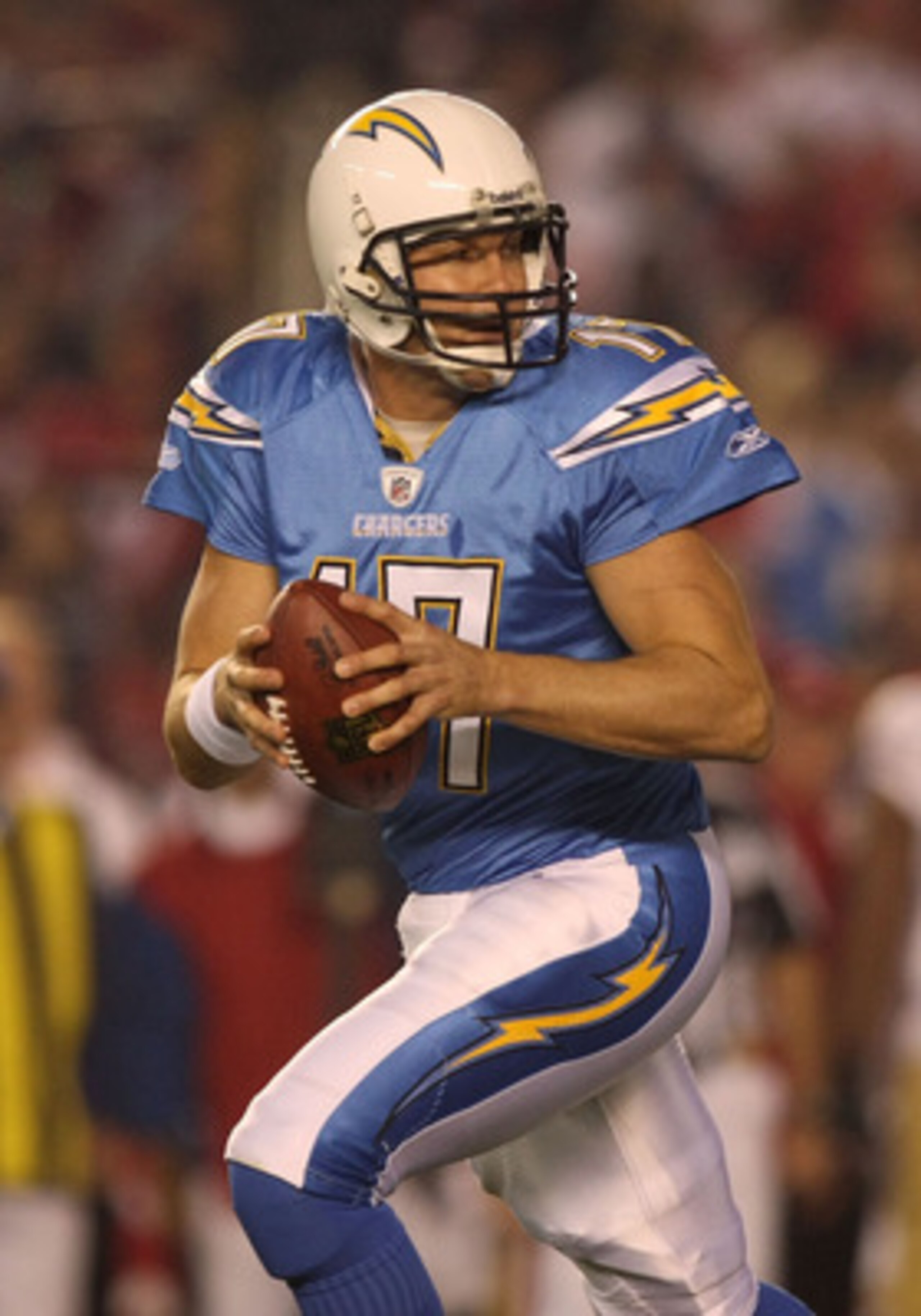 SAN DIEGO, CA - DECEMBER 16:  Quarterback Philip Rivers #17 of the San Diego Chargers drops back to pass against the San Francisco 49ers at Qualcomm Stadium on December 16, 2010 in San Diego, California.  (Photo by Donald Miralle/Getty Images)