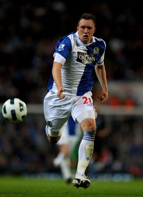 BLACKBURN, ENGLAND - APRIL 25:  Phil Jones of Blackburn Rovers in action during the Barclays Premier League match between Blackburn Rovers and Manchester City at Ewood Park on April 25, 2011 in Blackburn, England.  (Photo by Alex Livesey/Getty Images)
