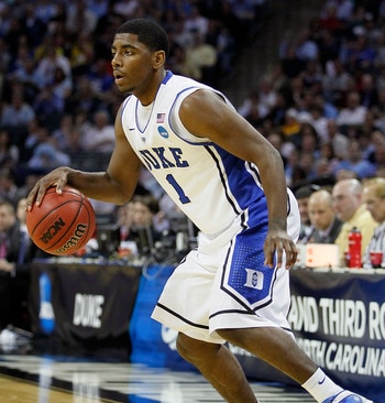 CHARLOTTE, NC - MARCH 20:  Kyrie Irving #1 of the Duke Blue Devils moves the ball while taking on the Michigan Wolverines during the third round of the 2011 NCAA men's basketball tournament at Time Warner Cable Arena on March 20, 2011 in Charlotte, North 