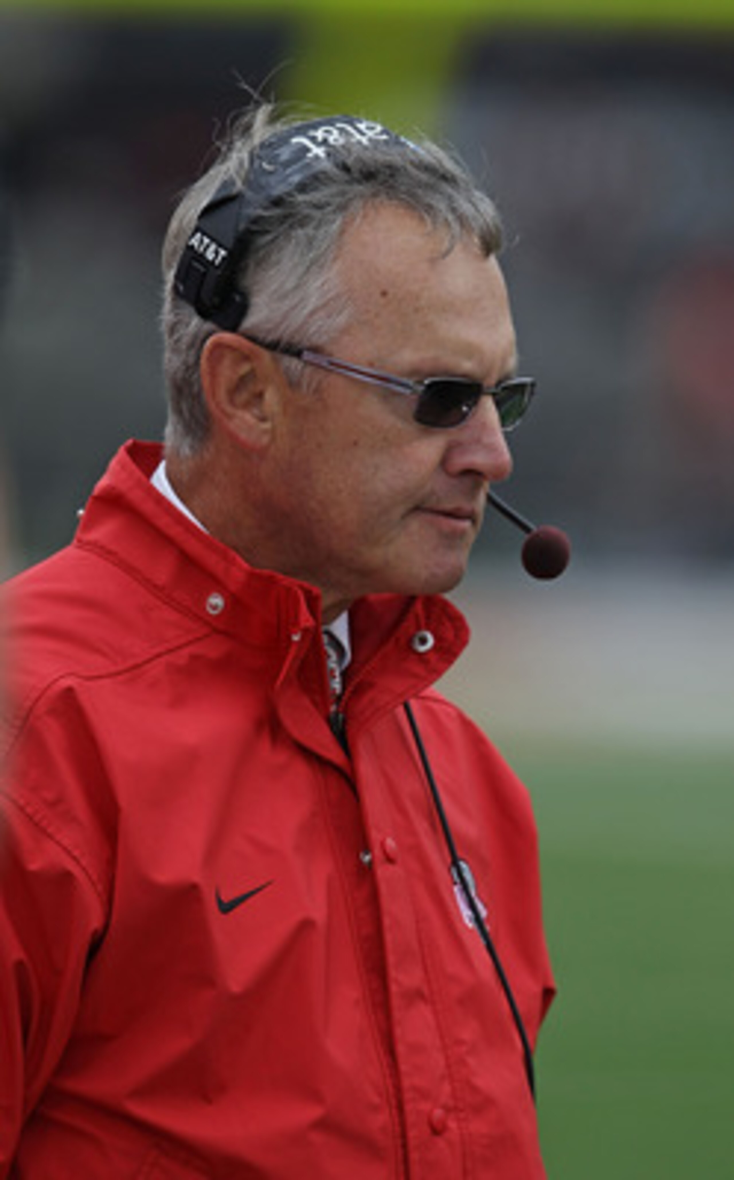 CHAMPAIGN, IL - OCTOBER 02: Head coach Jim Tressell of the Ohio State Buckeyes watches as his team takes on the Illinois Fighting Illini at Memorial Stadium on October 2, 2010 in Champaign, Illinois. Ohio State defeated Illinois 24-13. (Photo by Jonathan 
