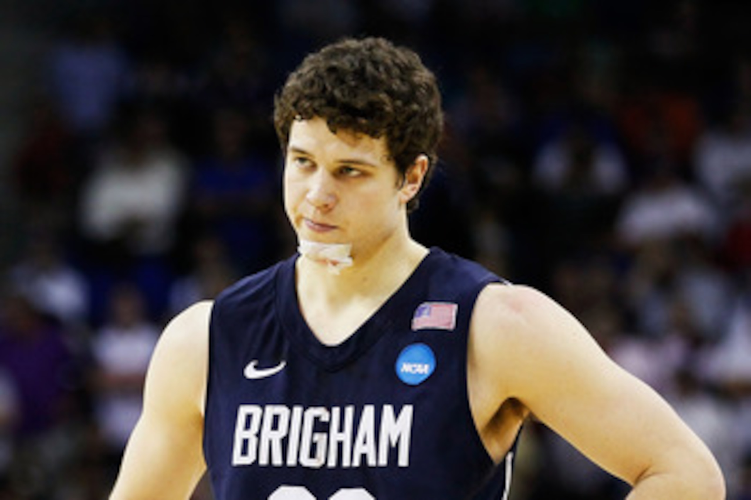 NEW ORLEANS, LA - MARCH 24:  Jimmer Fredette #32 of the Brigham Young Cougars reacts during their 74 to 83 loss to the Florida Gators in the Southeast regional of the 2011 NCAA men's basketball tournament at New Orleans Arena on March 24, 2011 in New Orle