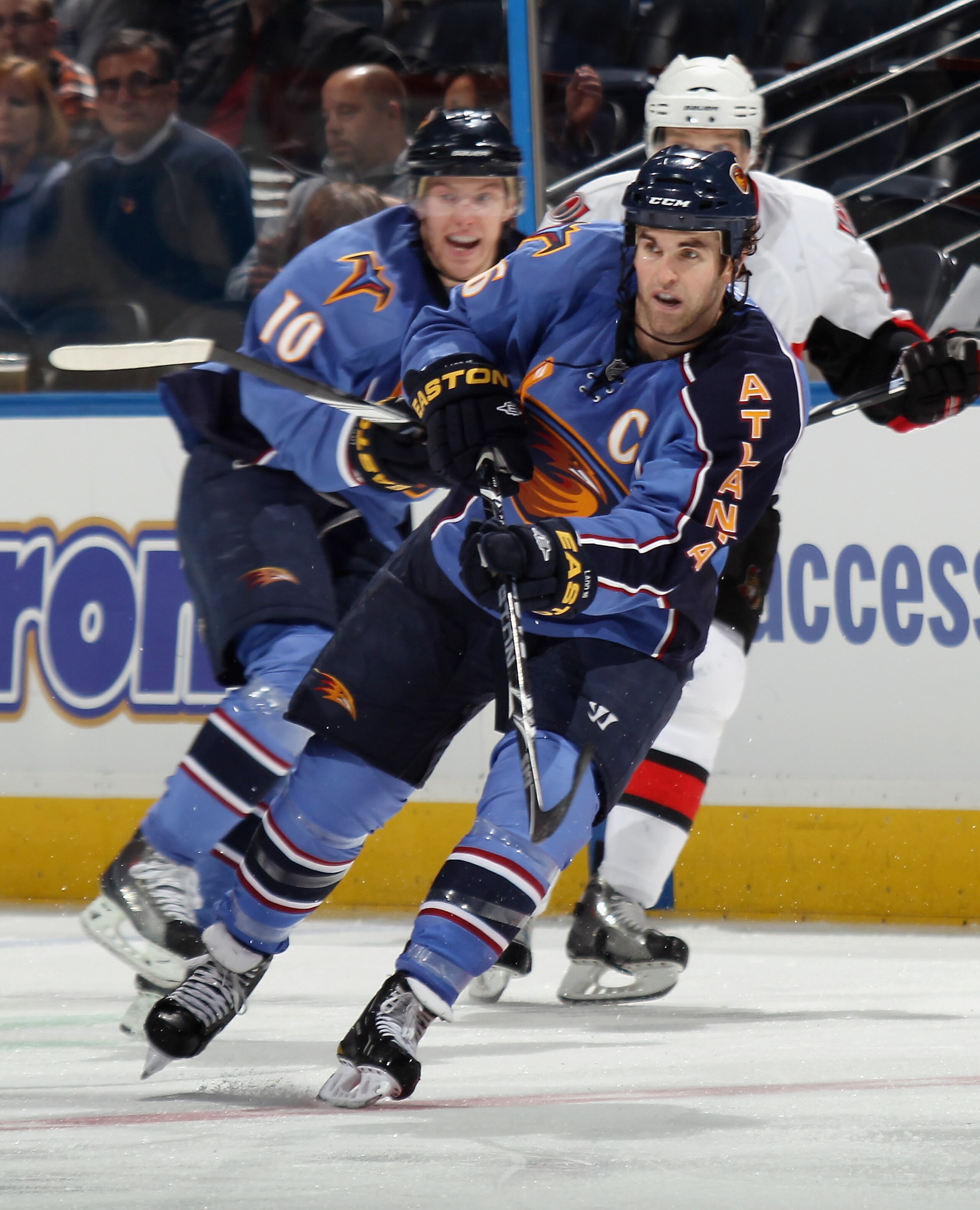 ATLANTA, GA - MARCH 27:  Andrew Ladd #16 of the Atlanta Thrashers skates against the Ottawa Senators at the Philips Arena on March 27, 2011 in Atlanta, Georgia. The Thrashers defeated the 5-4 in the shoot out.  (Photo by Bruce Bennett/Getty Images)