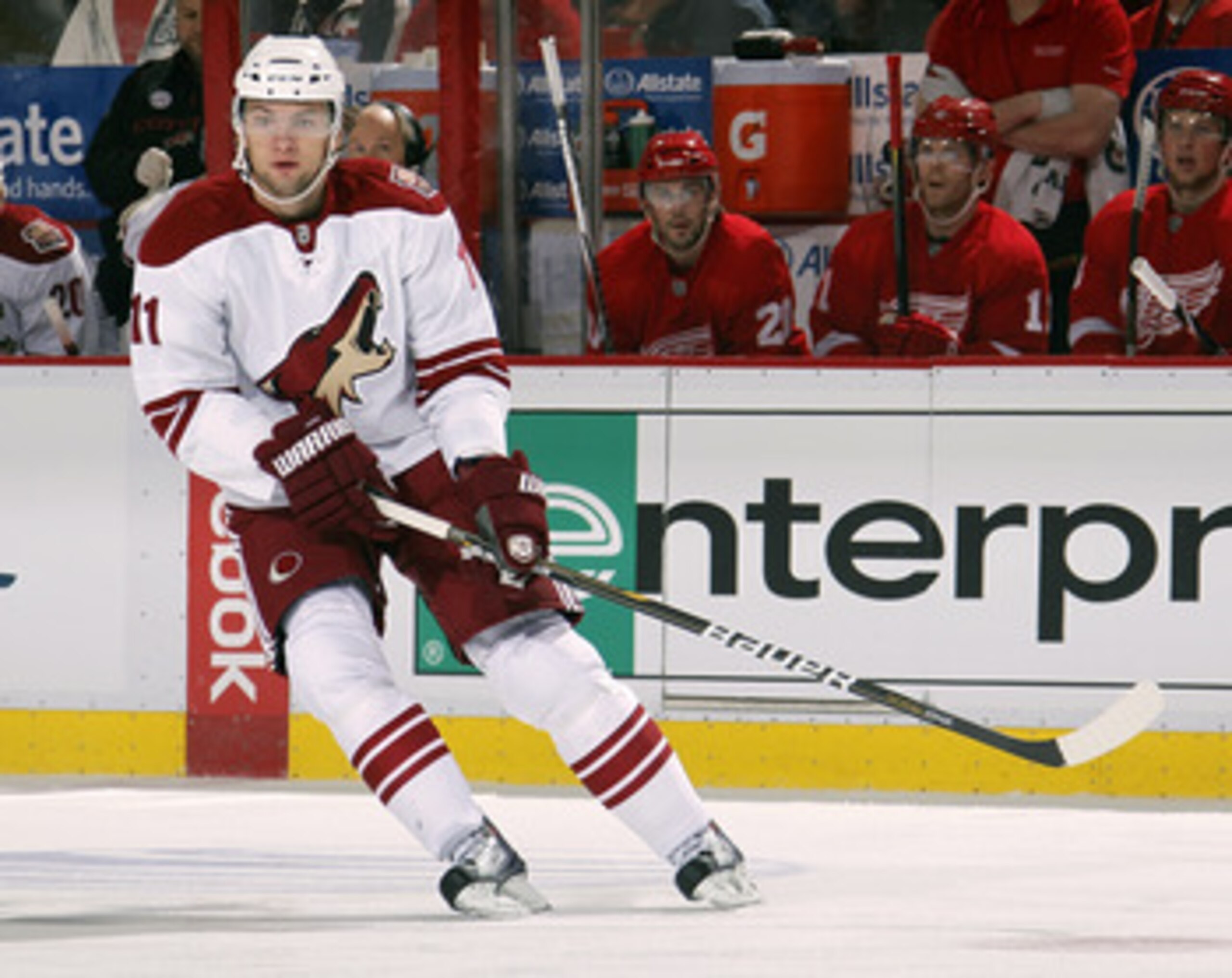 DETROIT, MI - APRIL 16: Martin Hanzal #11 of the Phoenix Coyotes skates against the Detroit Red Wings in Game Two of the Western Conference Quarterfinals during the 2011 Stanley Cup Playoffs at Joe Louis Arena on April 16, 2011 in Detroit, Michigan.  (Pho