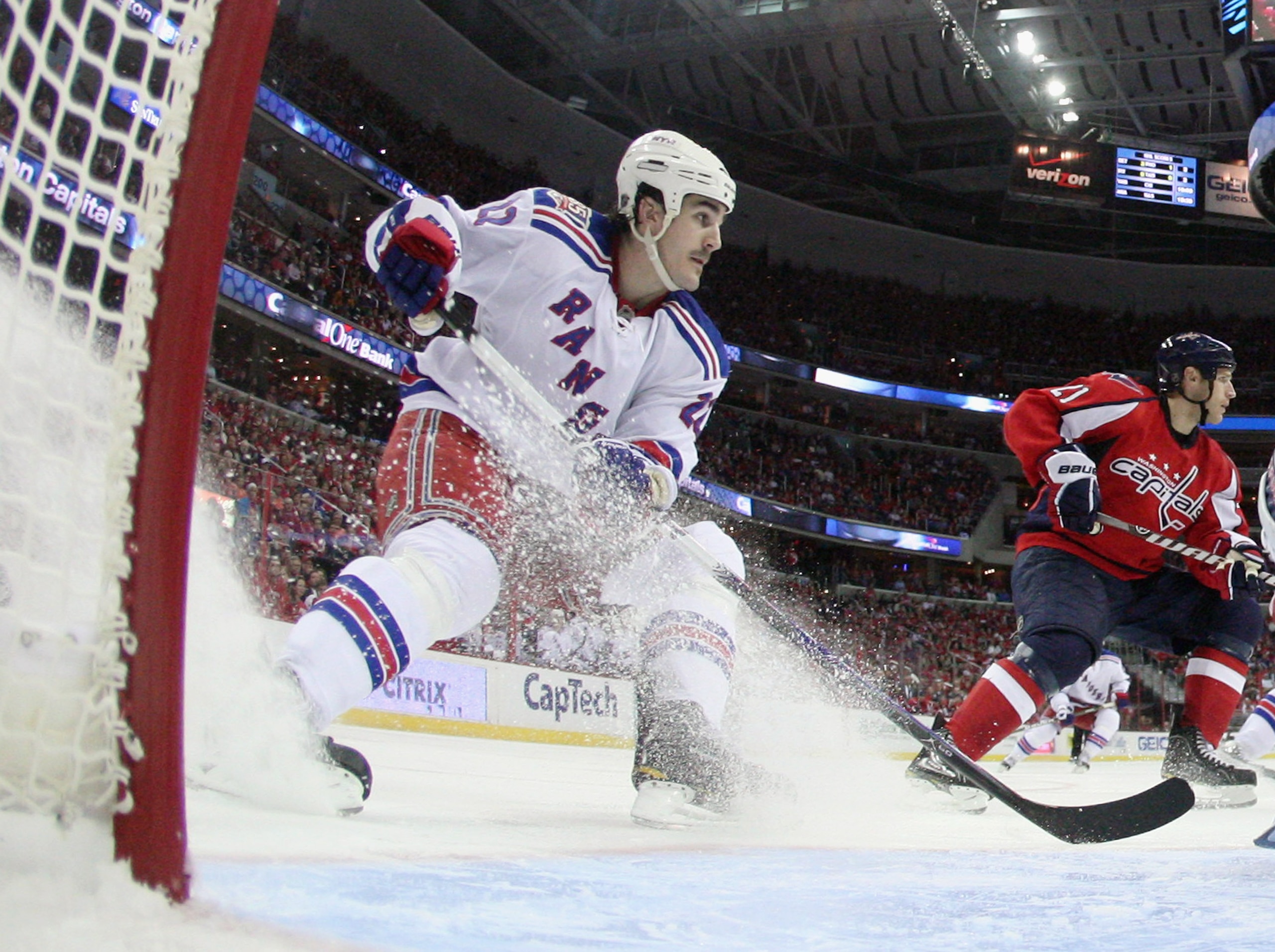 WASHINGTON, DC - APRIL 13: Brian Boyle #22 of the New York Rangers skates against the Washington Capitals in Game One of the Eastern Conference Quarterfinals during the 2011 NHL Stanley Cup Playoffs at Verizon Center on April 13, 2011 in Washington, DC. T