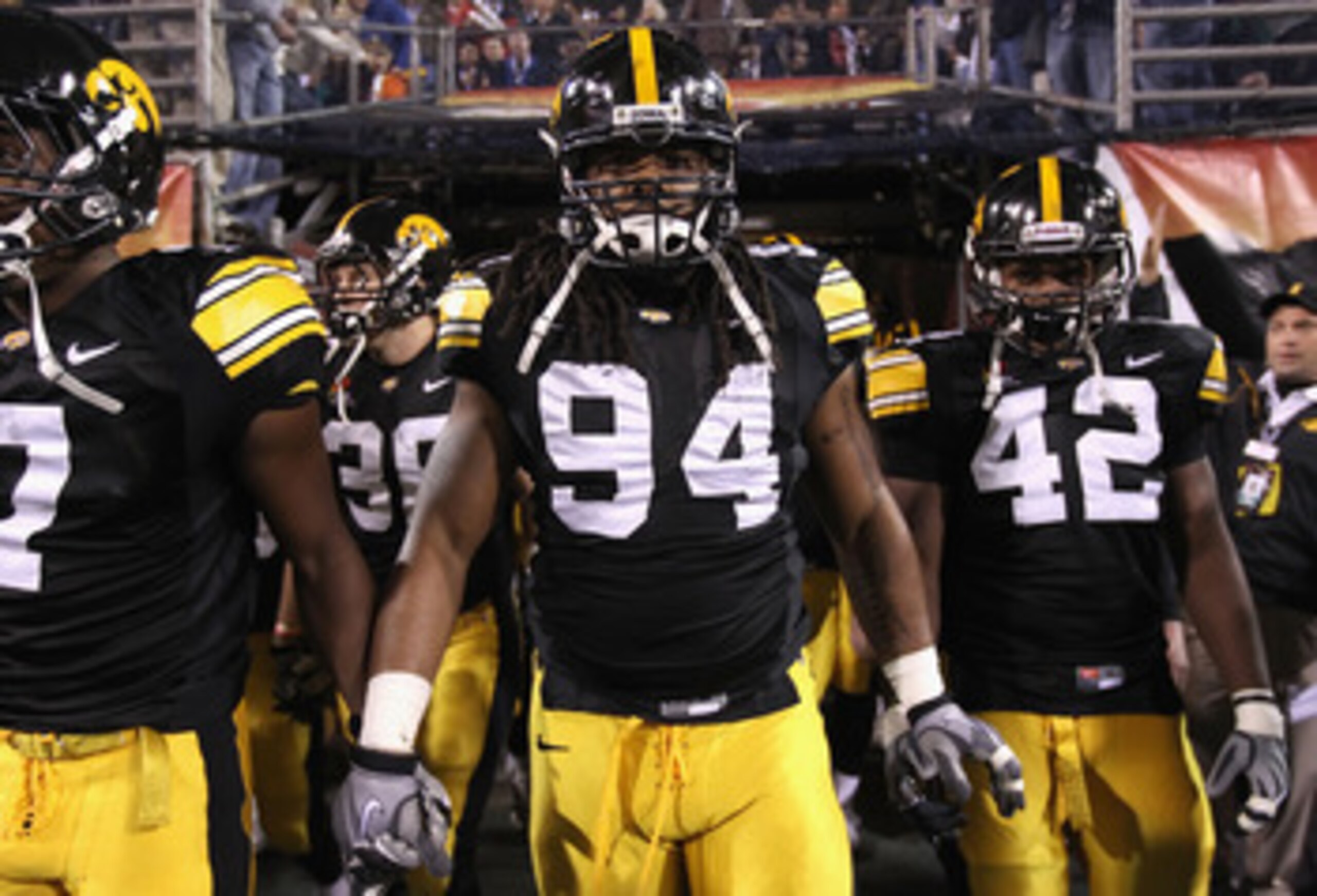 TEMPE, AZ - DECEMBER 28:  Defensive end Adrian Clayborn #94 of the Iowa Hawkeyes during the Insight Bowl against the Missouri Tigers at Sun Devil Stadium on December 28, 2010 in Tempe, Arizona. The Hawkeyes defeated the Tigers 27-24.  (Photo by Christian 