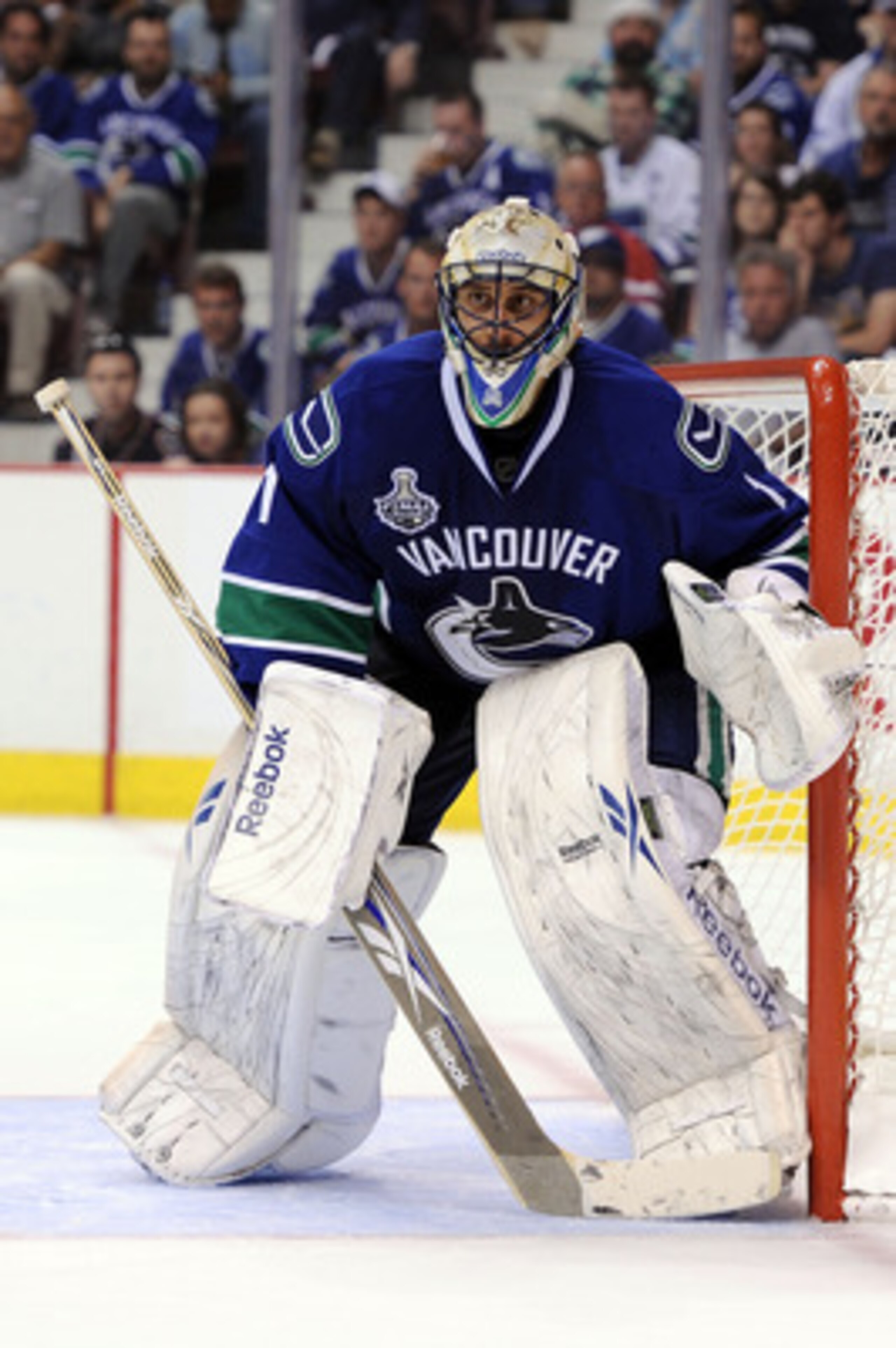 VANCOUVER, BC - JUNE 04:  Roberto Luongo #1 of the Vancouver Canucks tends goal against the Boston Bruins during Game Two of the 2011 NHL Stanley Cup Final at Rogers Arena on June 4, 2011 in Vancouver, British Columbia, Canada.  (Photo by Harry How/Getty