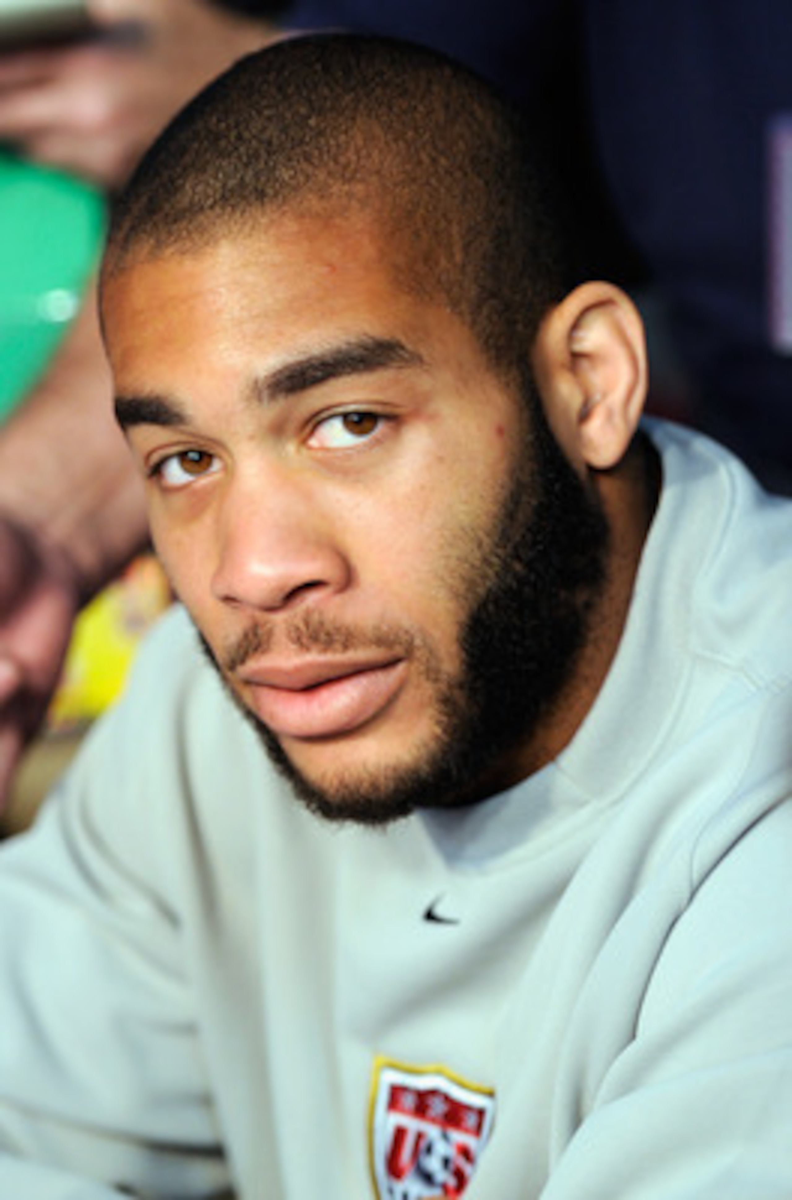 PRETORIA, SOUTH AFRICA - JUNE 08:  Oguchi Onyewu of USa national football team speaks during news conference at Irene Farm on June 8, 2010 in Irene near Pretoria, South Africa.  (Photo by Kevork Djansezian/Getty Images)