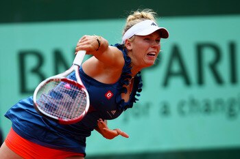 PARIS, FRANCE - MAY 27:  Caroline Wozniacki of Denmark serves during the women's singles round three match between Caroline Wozniacki of Denmark and Daniela Hantuchova of Slovakia on day six of the French Open at Roland Garros on May 27, 2011 in Paris, Fr