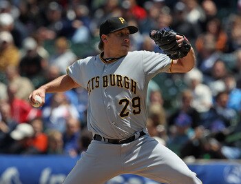 CHICAGO, IL - MAY 27: Starting pitcher Kevin Correia #29 of the Pittsburgh Pirates delivers the ball against the Chicago Cubs at Wrigley Field on May 27, 2011 in Chicago, Illinois. (Photo by Jonathan Daniel/Getty Images)