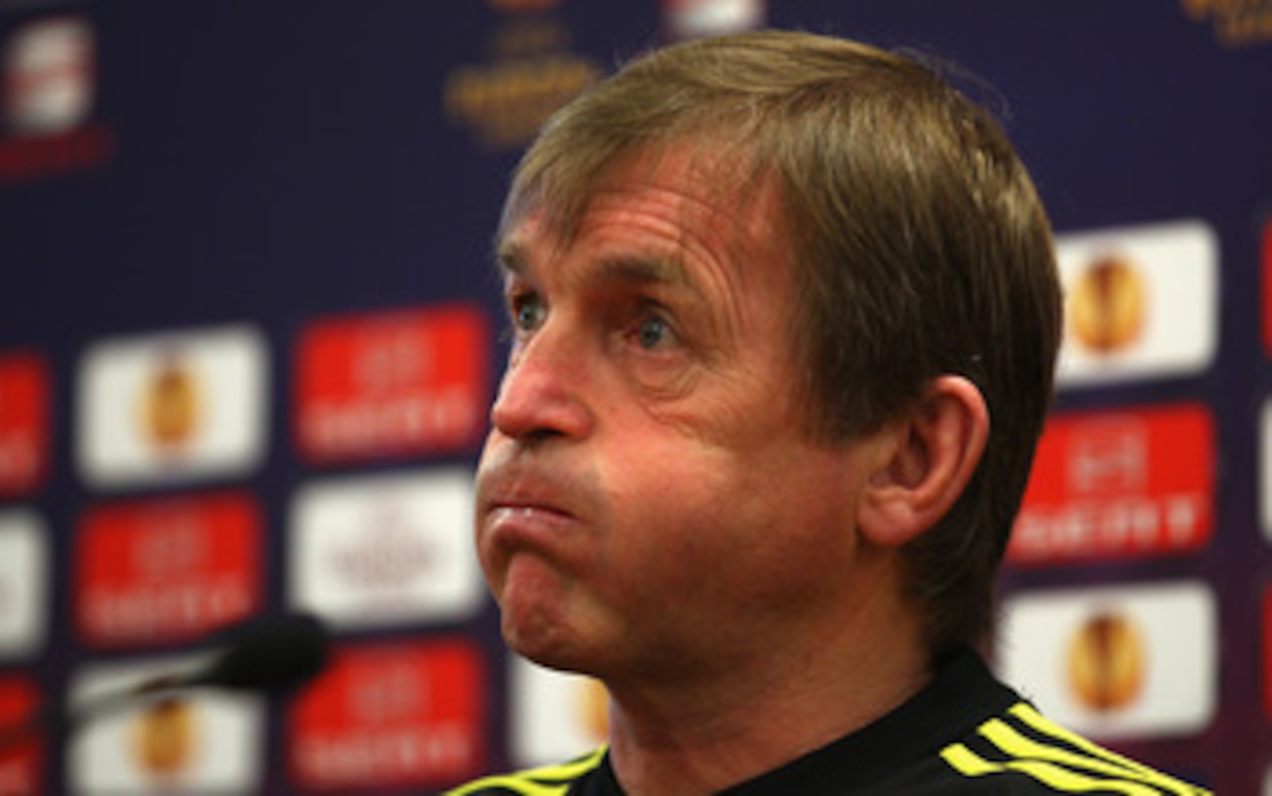 LIVERPOOL, ENGLAND - MARCH 16:  Liverpool manager Kenny Dalglish shows his emotions during a press conference ahead of their UEFA Europa League Round of 16 second leg match against Braga at Melwood Training Ground on March 16, 2010 in Liverpool, England.
