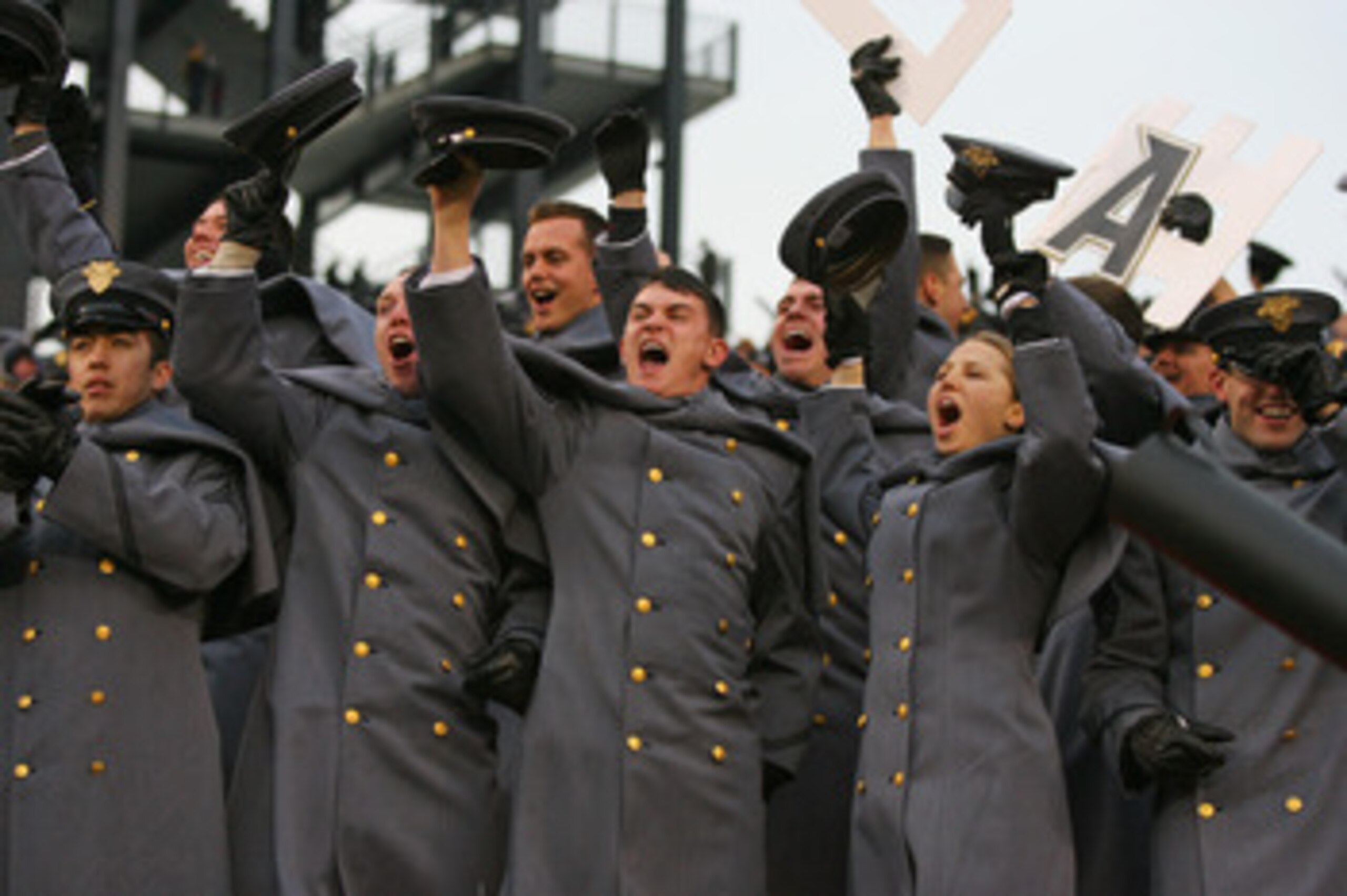 PHILADELPHIA - DECEMBER 11: Army Cadets cheer during a game against the Navy Midshipmen on December 11, 2010 at Lincoln Financial Field in Philadelphia, Pennsylvania. The Midshipmen won 31-17. (Photo by Hunter Martin/Getty Images)