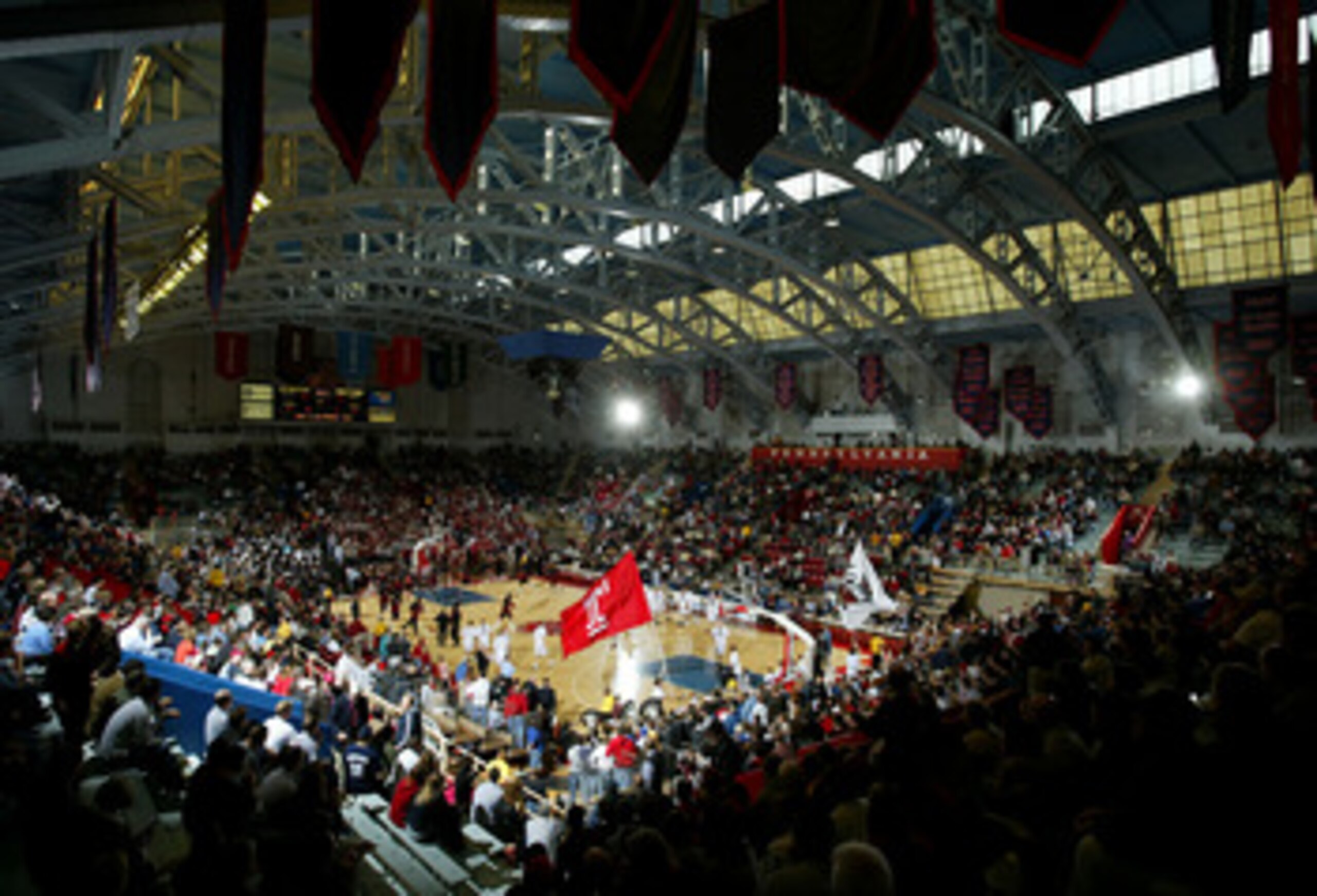 PHILADELPHIA - FEBRUARY 21:  General view as fans file into their seats prior to the #2 Saint Joseph's University Hawks 76-53 defeat of the Temple University Owls during Atlantic 10 basketball action on February 21, 2004 at The Palestra in Philadelphia, P