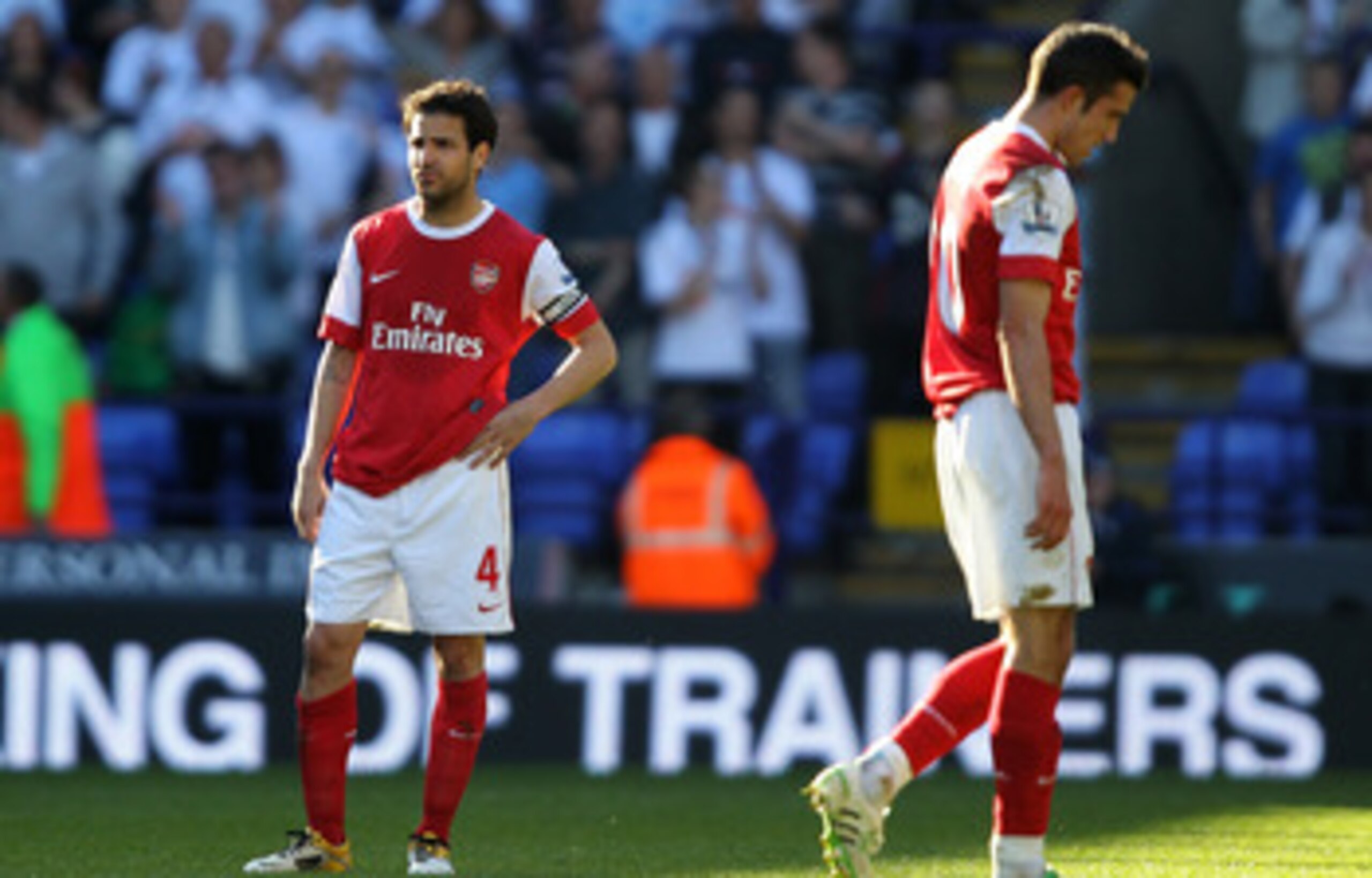 BOLTON, ENGLAND - APRIL 24:  Cesc Fabregas of Arsenal looks dejected at the end of the Barclays Premier League match between Bolton Wanderers and Arsenal at the Reebok Stadium on April 24, 2011 in Bolton, England.  (Photo by Clive Brunskill/Getty Images)