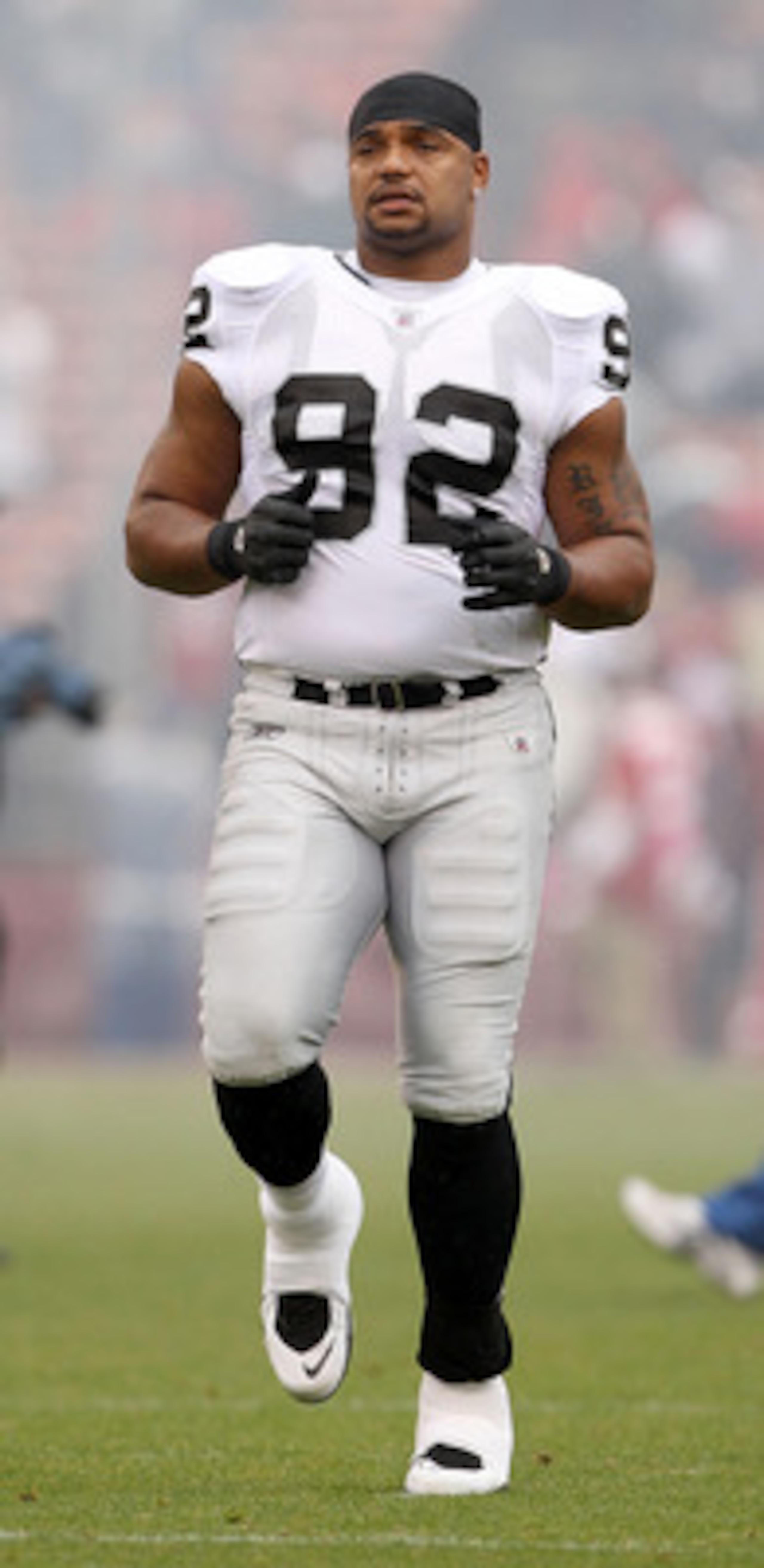 SAN FRANCISCO - OCTOBER 17:  Richard Seymour #92 of the Oakland Raiders warms up before their game against the San Francisco 49ers at Candlestick Park on October 17, 2010 in San Francisco, California.  (Photo by Ezra Shaw/Getty Images)