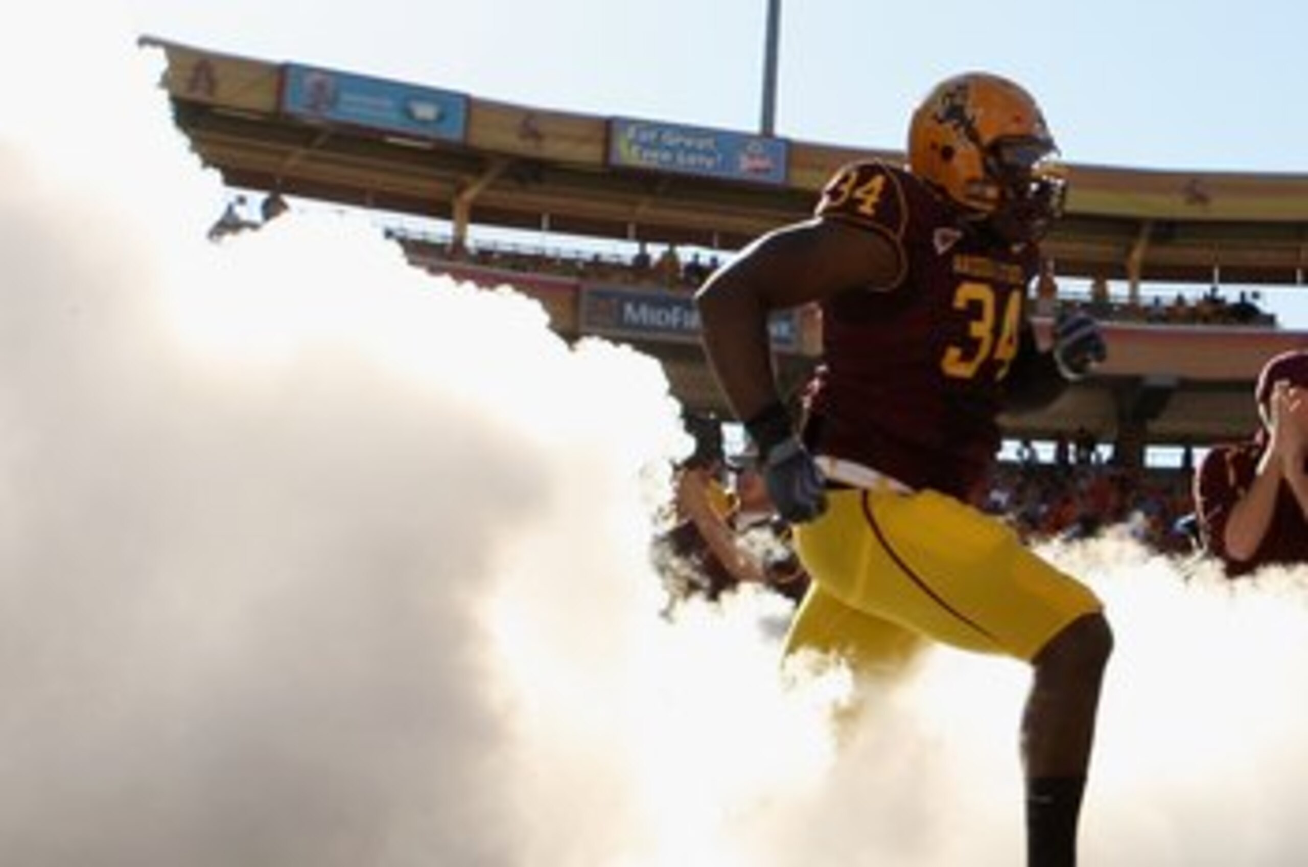 TEMPE, AZ - OCTOBER 03: James Brooks #34 of the Arizona State Sun Devils runs out onto the field before the college football game against the Oregon State Beavers at Sun Devil Stadium on October 3, 2009 in Tempe, Arizona. The Beavers defeated the Sun Dev TEMPE, AZ - OCTOBER 03: James Brooks #34 of the Arizona State Sun Devils runs out onto the field before the college football game against the Oregon State Beavers at Sun Devil Stadium on October 3, 2009 in Tempe, Arizona. The Beavers defeated the Sun Dev