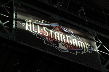 PHOENIX, AZ - JUNE 04:  Sunlight hits a logo for the 2011 MLB All Star Game during the Major League Baseball game between the Washington Nationals and the Arizona Diamondbacks at Chase Field on June 4, 2011 in Phoenix, Arizona.  The Diamondbacks defeated