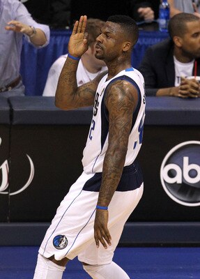 DALLAS, TX - JUNE 05:  DeShawn Stevenson #92 of the Dallas Mavericks reacts in the first quarter while taking on the Miami Heat in Game Three of the 2011 NBA Finals at American Airlines Center on June 5, 2011 in Dallas, Texas.  NOTE TO USER: User expressl