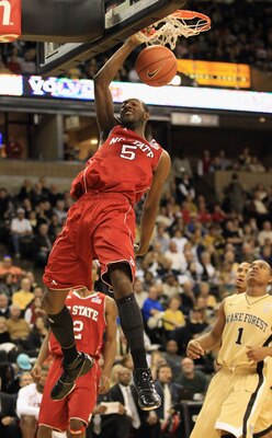 WINSTON SALEM, NC - FEBRUARY 13:  C.J. Leslie #5 of the North Carolina State Wolfpack dunks the ball against the Wake Forest Demon Deacons during their game at Lawrence Joel Coliseum on February 13, 2011 in Winston Salem, North Carolina.  (Photo by Street