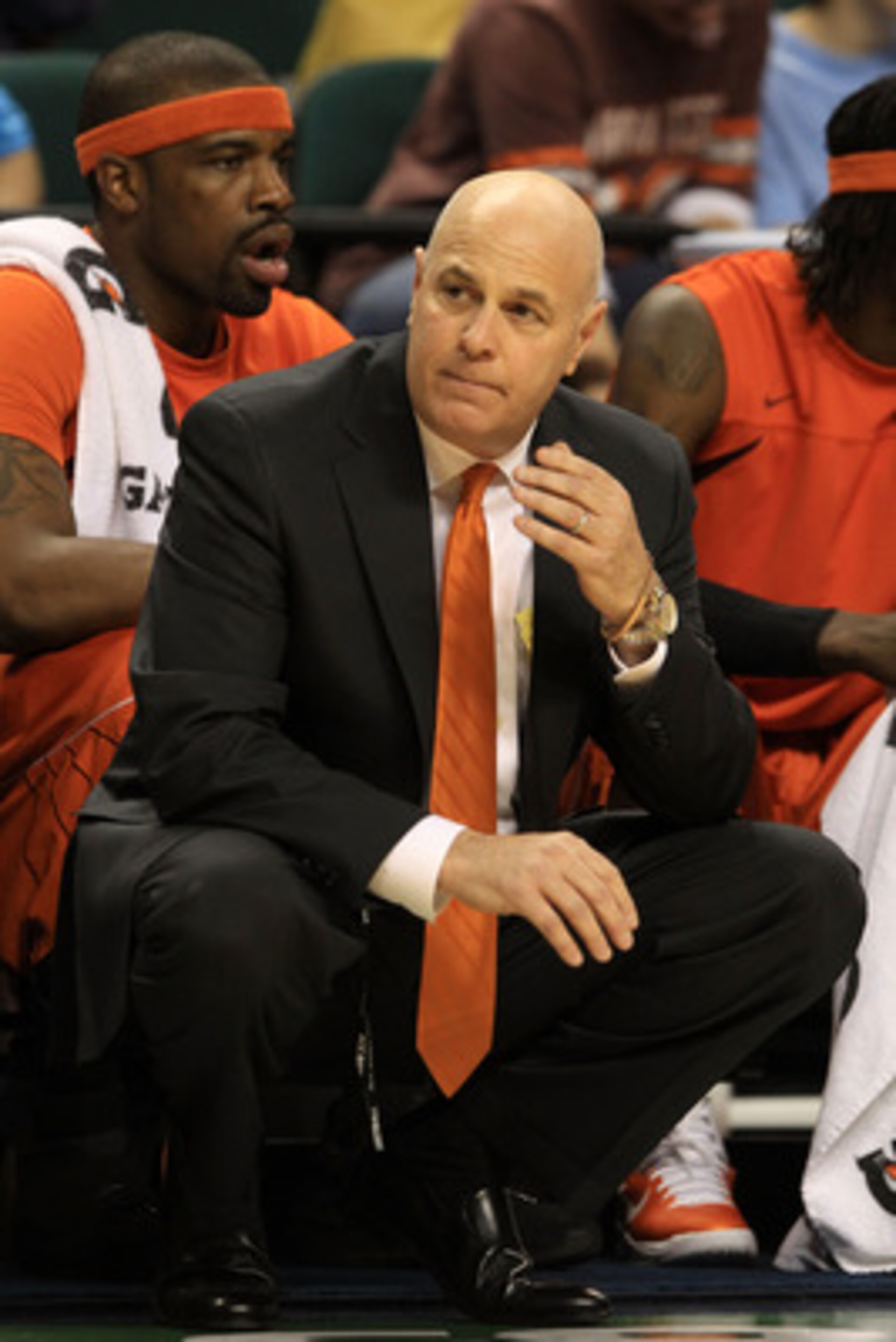 GREENSBORO, NC - MARCH 11:  Head coach Seth Greenberg of the Virginia Tech Hokies reacts during the first half of the game against the Florida State Seminoles in the quarterfinals of the 2011 ACC men's basketball tournament at the Greensboro Coliseum on M