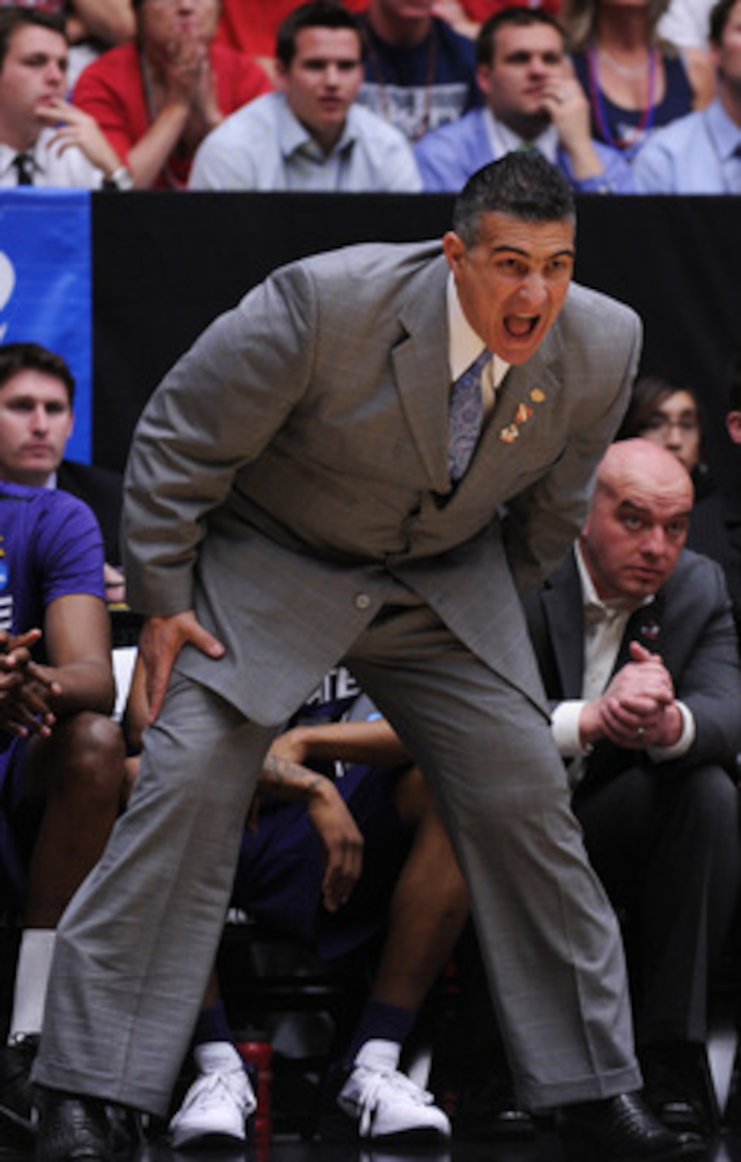 TUCSON, AZ - MARCH 19:  Head coach Frank Martin of the Kansas State Wildcats coaches his team against the Wisconsin Badgers in the first half during the third round of the 2011 NCAA men's basketball tournament at McKale Center on March 19, 2011 in Tucson,
